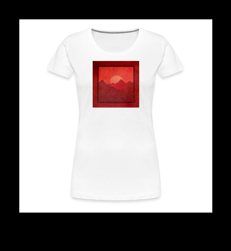 a women's white t - shirt with a red background
