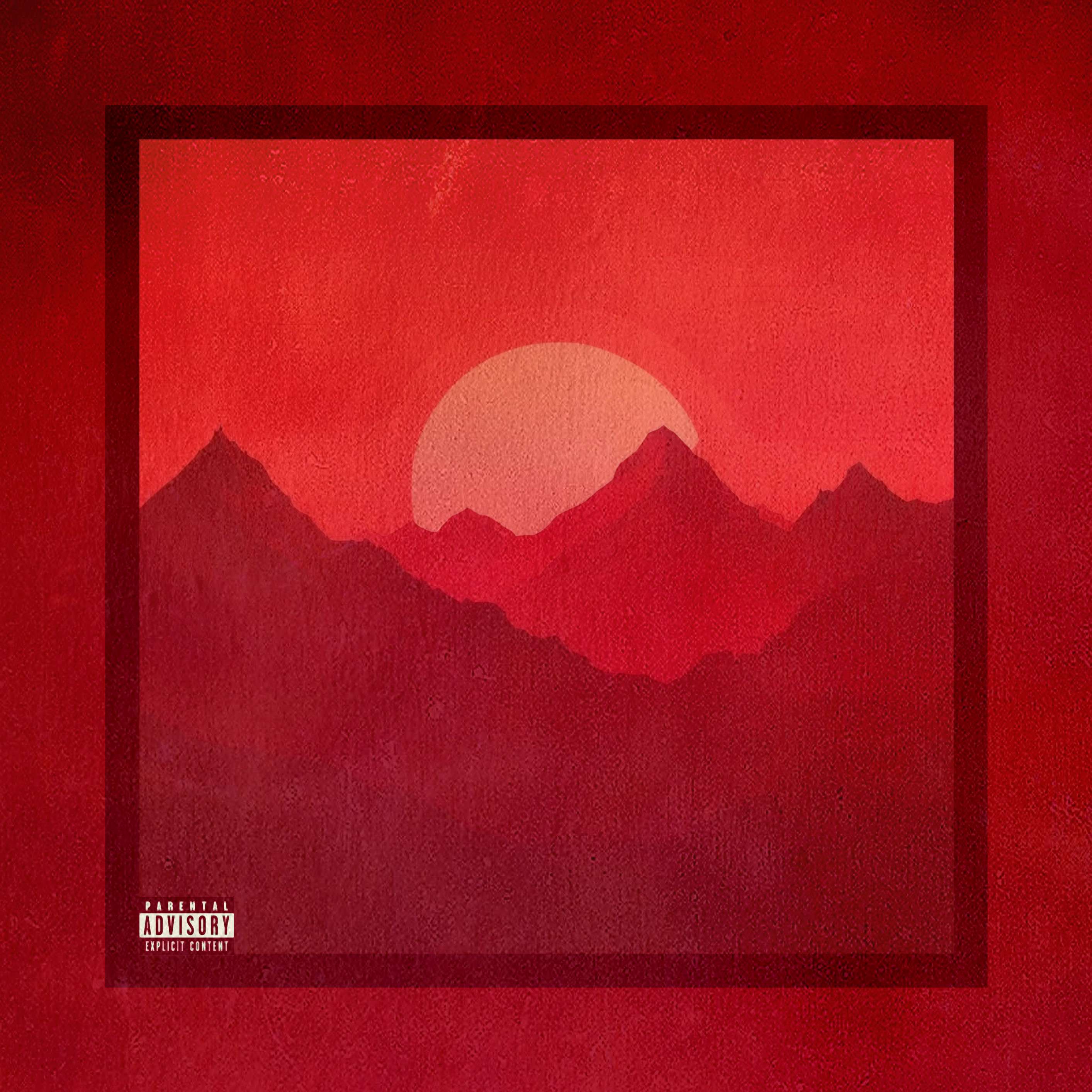 Half-Centric - Red Sunrise: the cover of a red album with mountains in the background