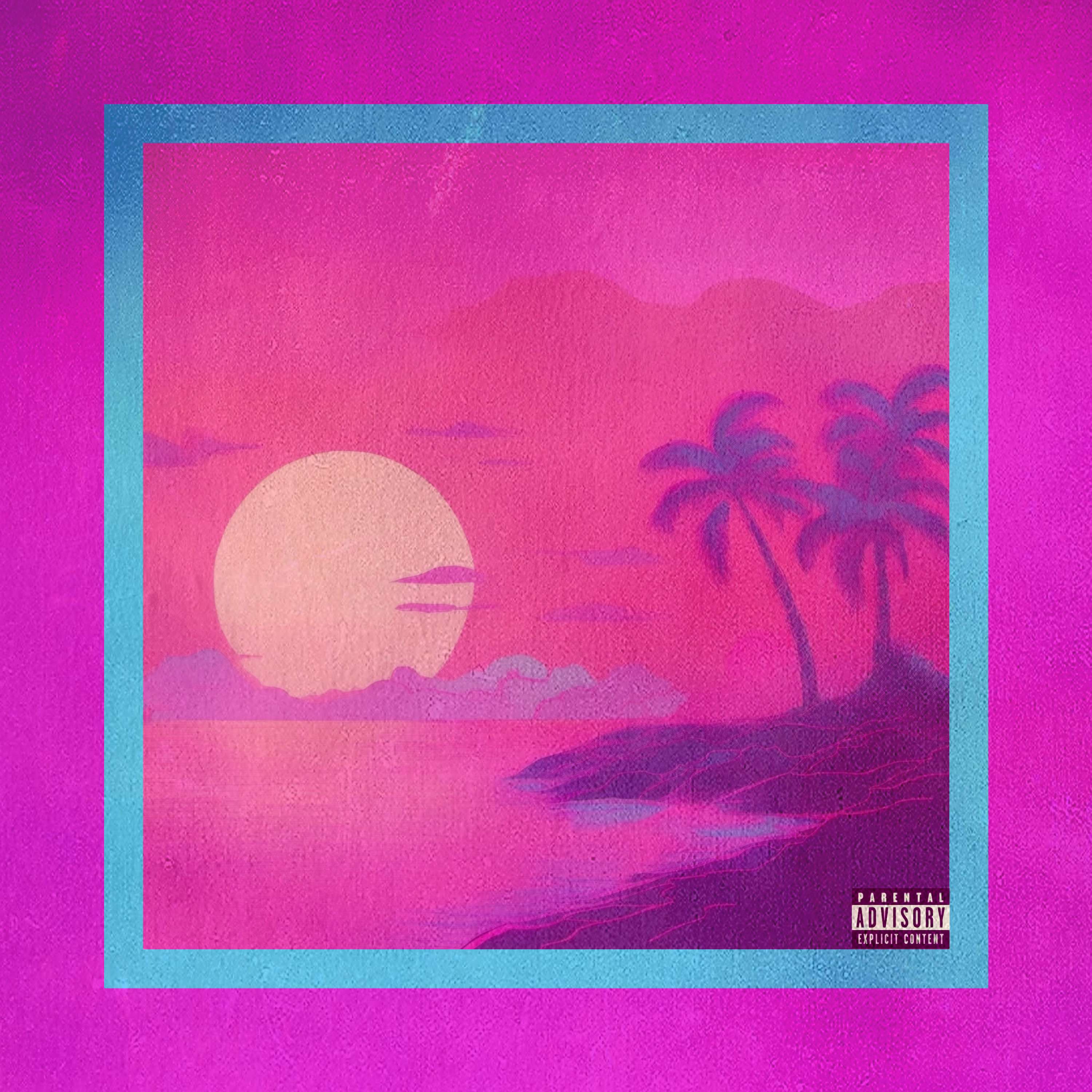 Half-Centric - Pink Sunset: an image of a sunset with palm trees on a pink background
