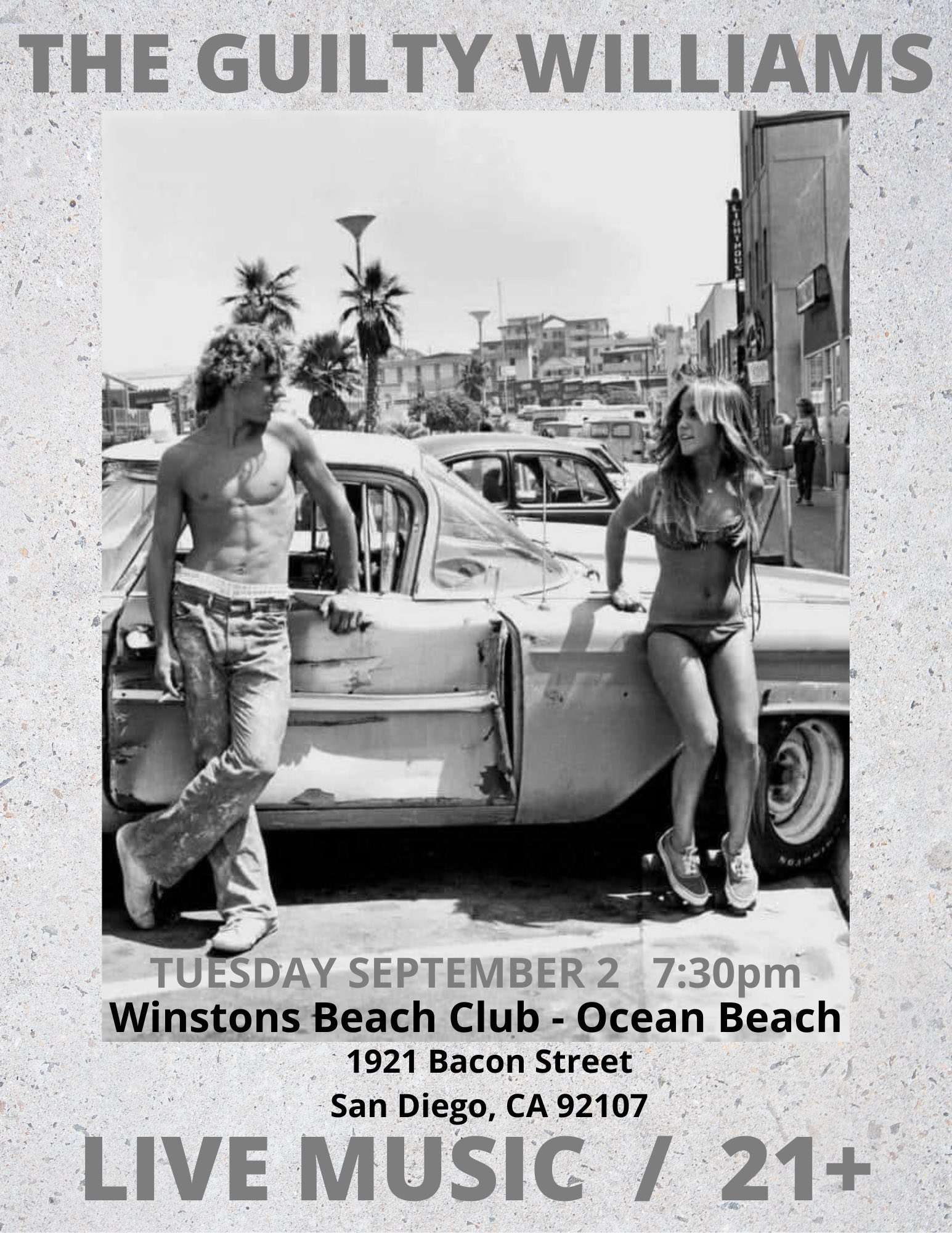 a poster for the guilty williams at the ocean beach club