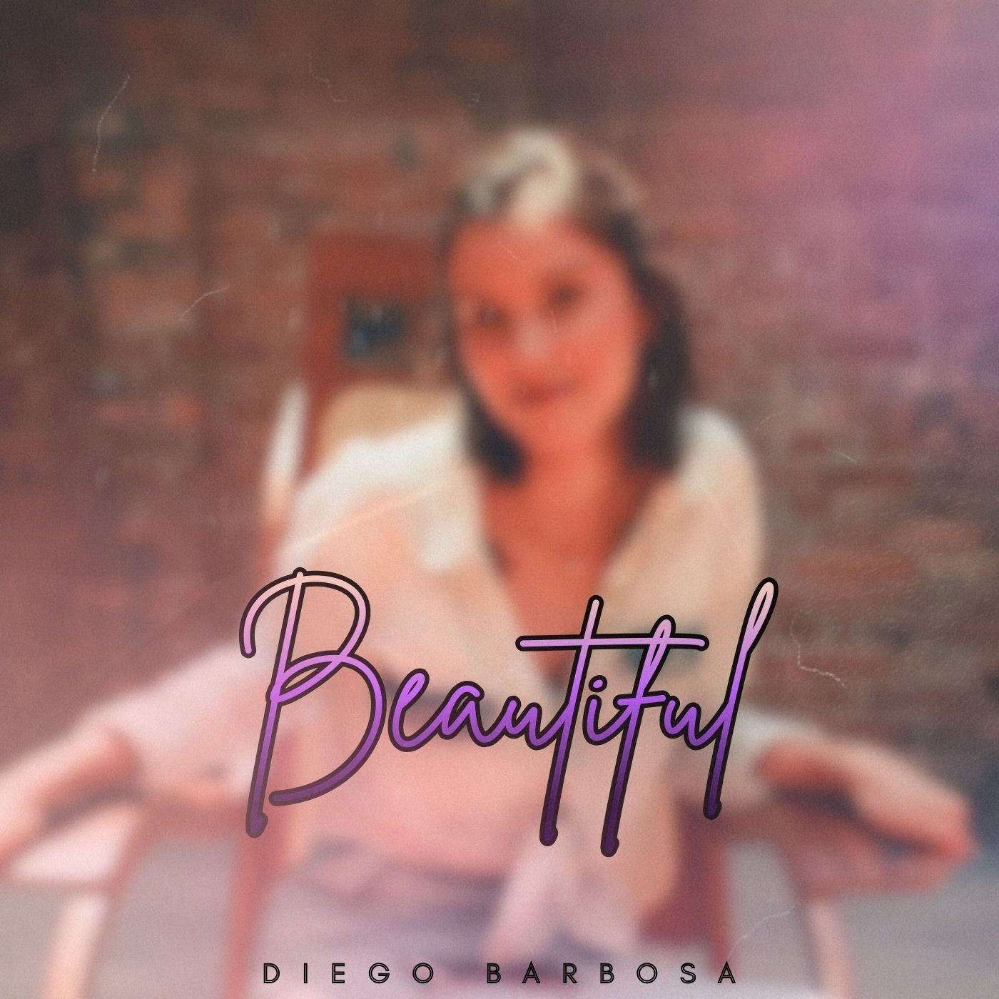 a woman sitting in a chair with the word beautiful