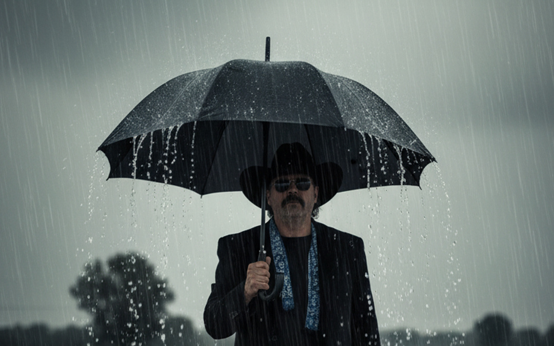 a man holding an umbrella in the rain