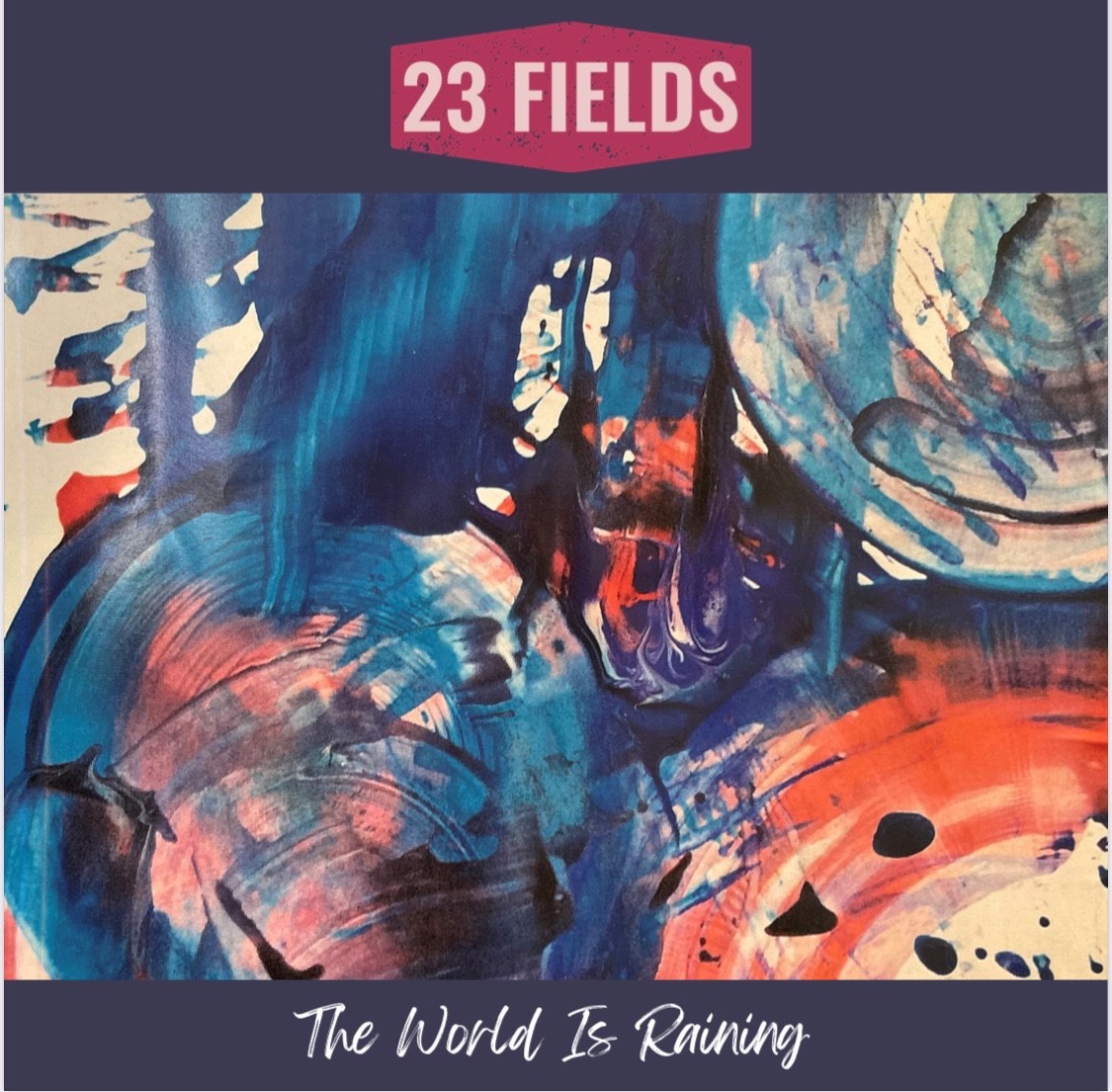 23 Fields - The World Is Raining: a painting with the words 25 fields the world is running