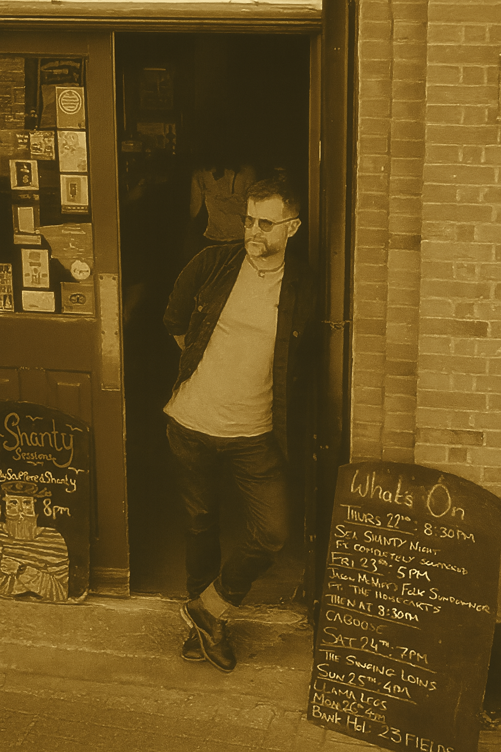 a man leaning against a door