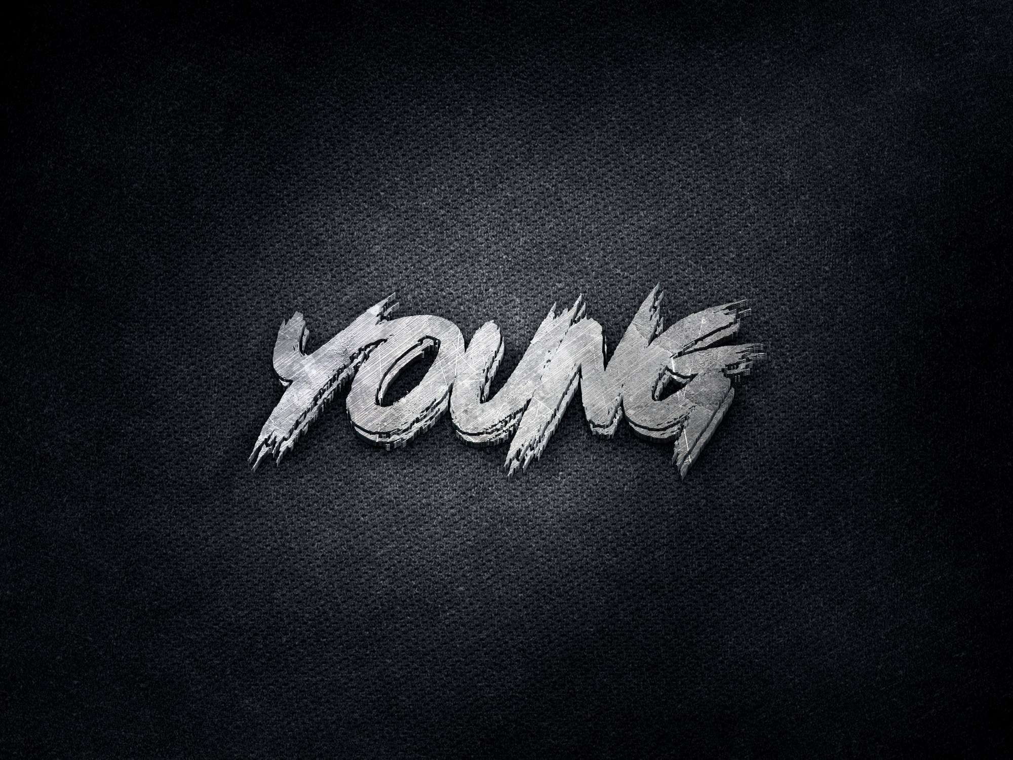 the word young on a black background