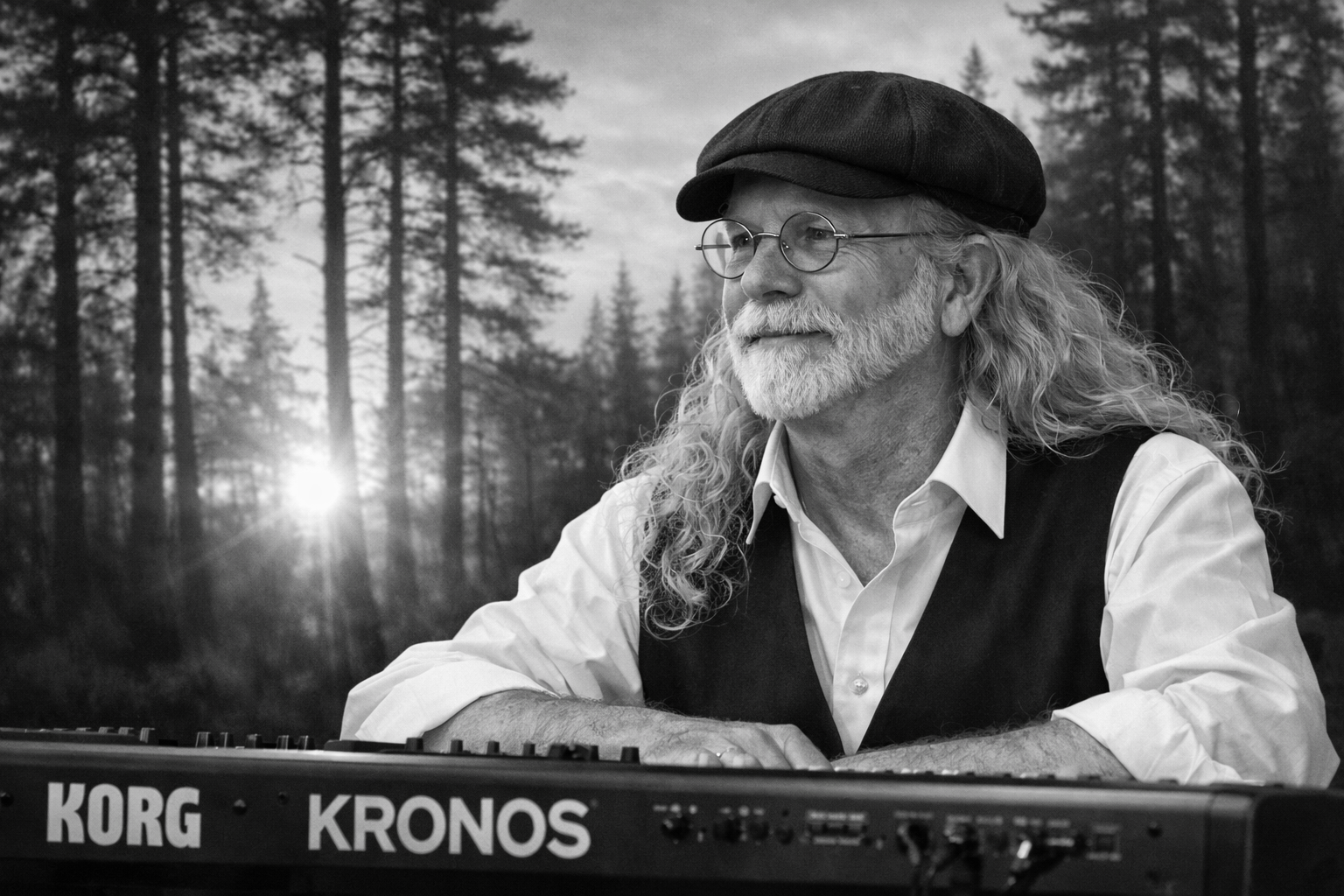 a man with long hair and beard sitting at a keyboard