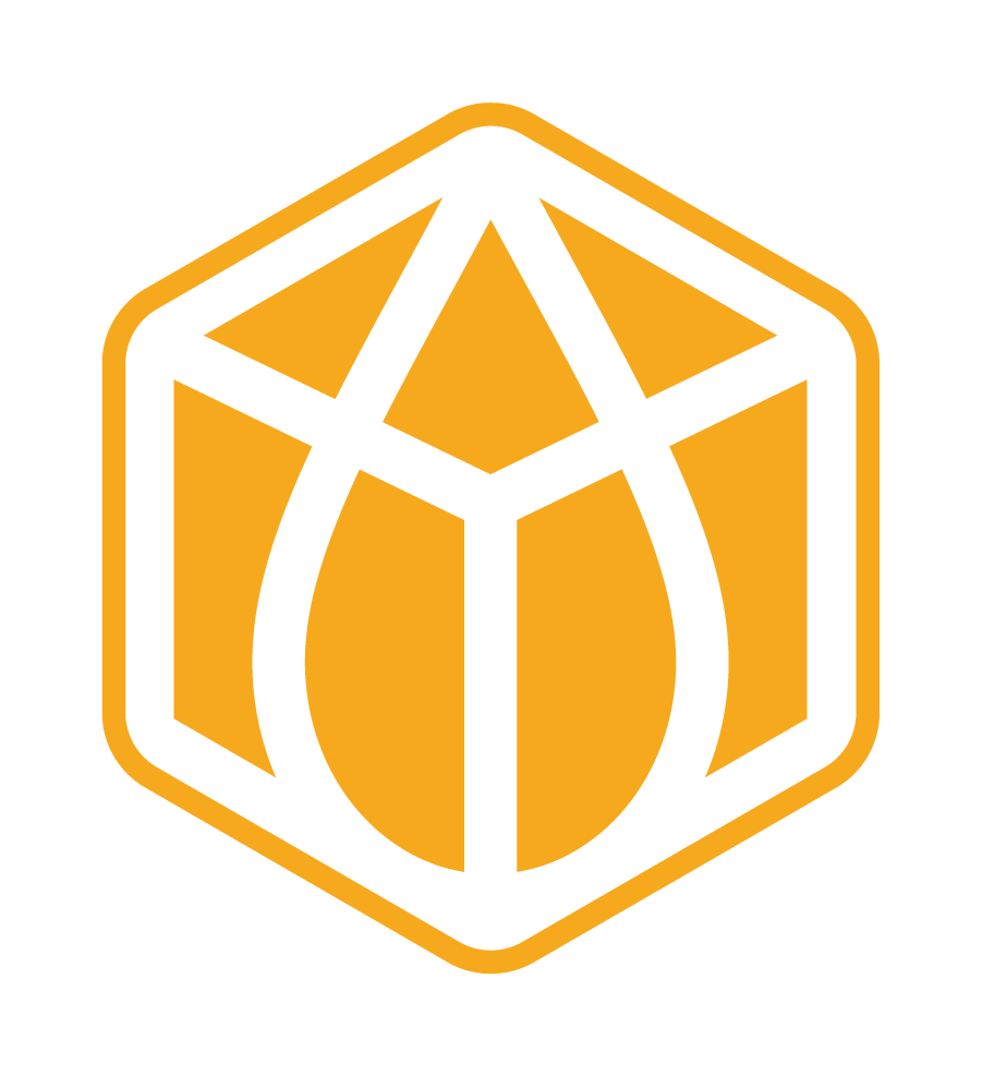 a yellow cube logo on a black background