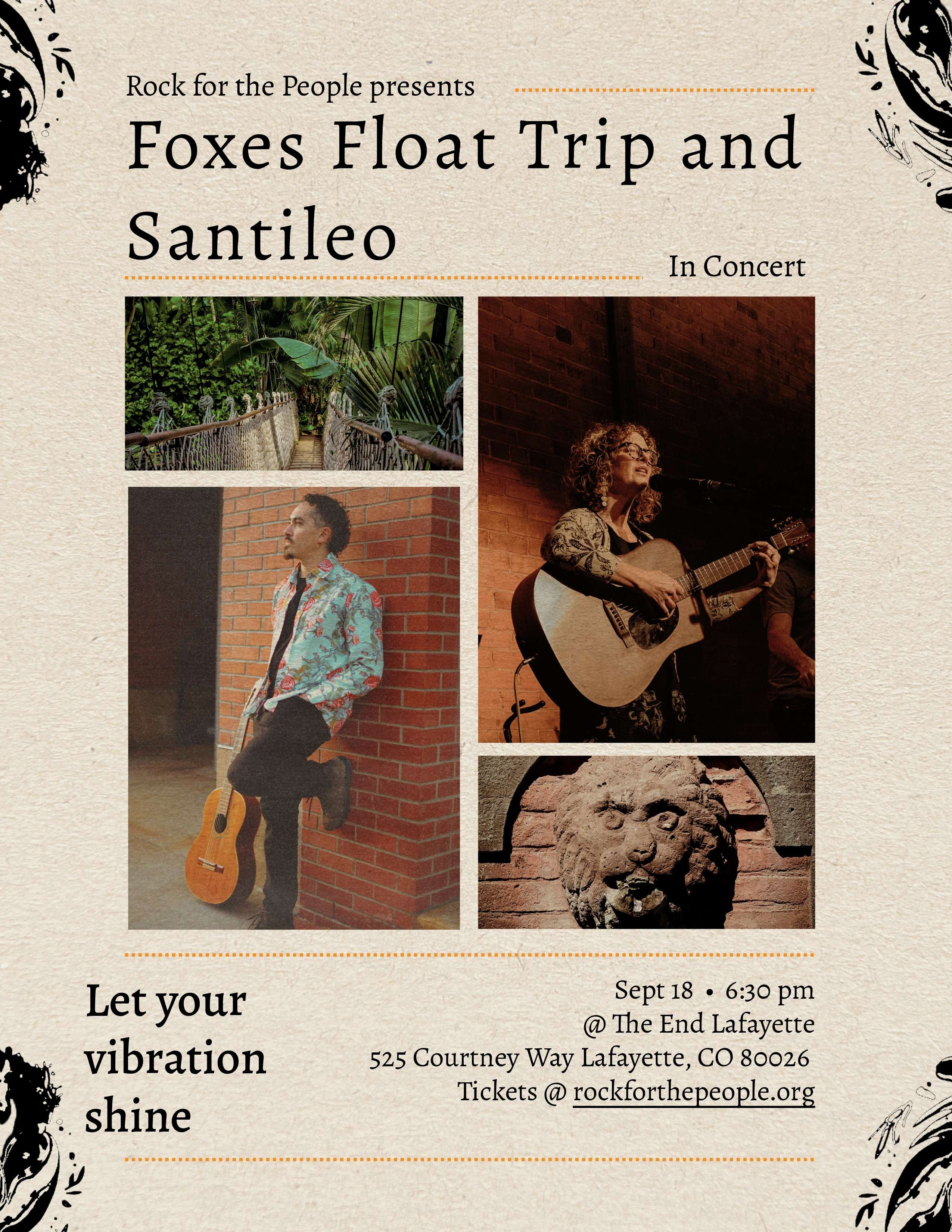 a flyer for foxes float trip and santilio