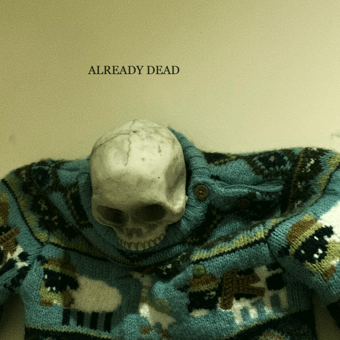 manattic - Already Dead: a skeleton in a sweater hanging on a wall