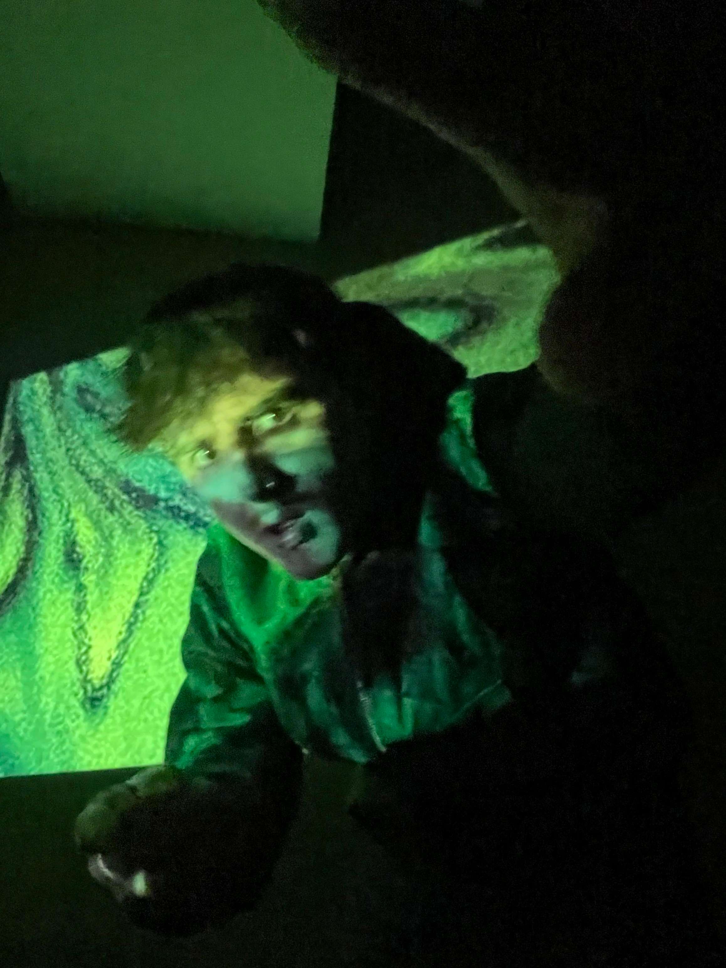 a man standing in front of a projected image