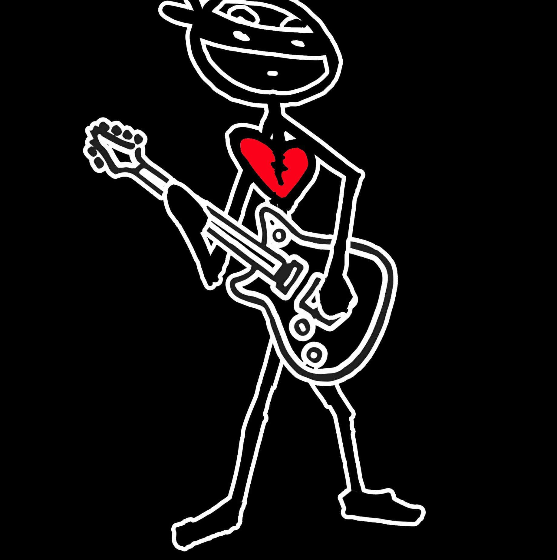 a stick figure with a guitar holding a heart