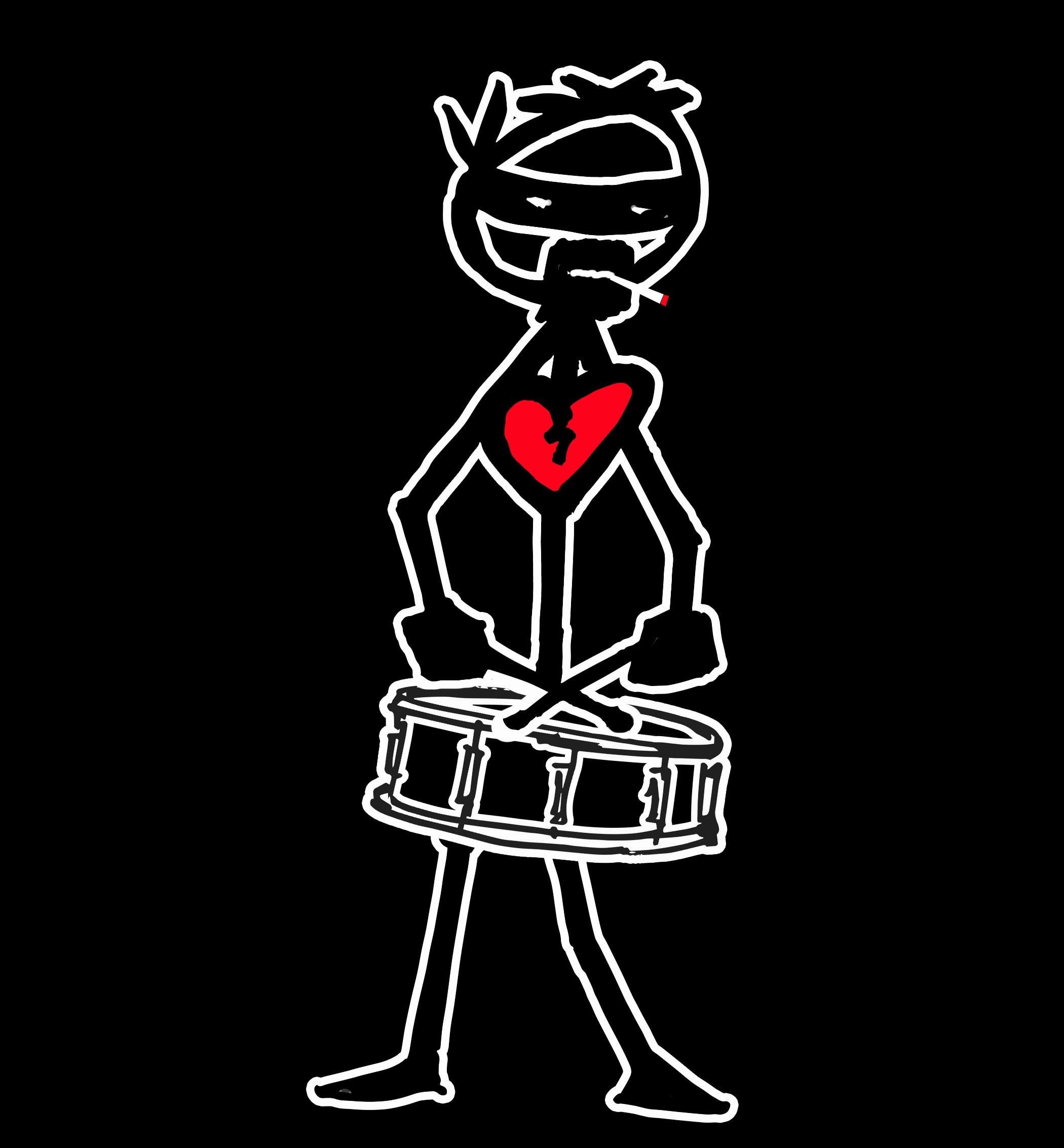 a stick figure holding a drum with a heart on it