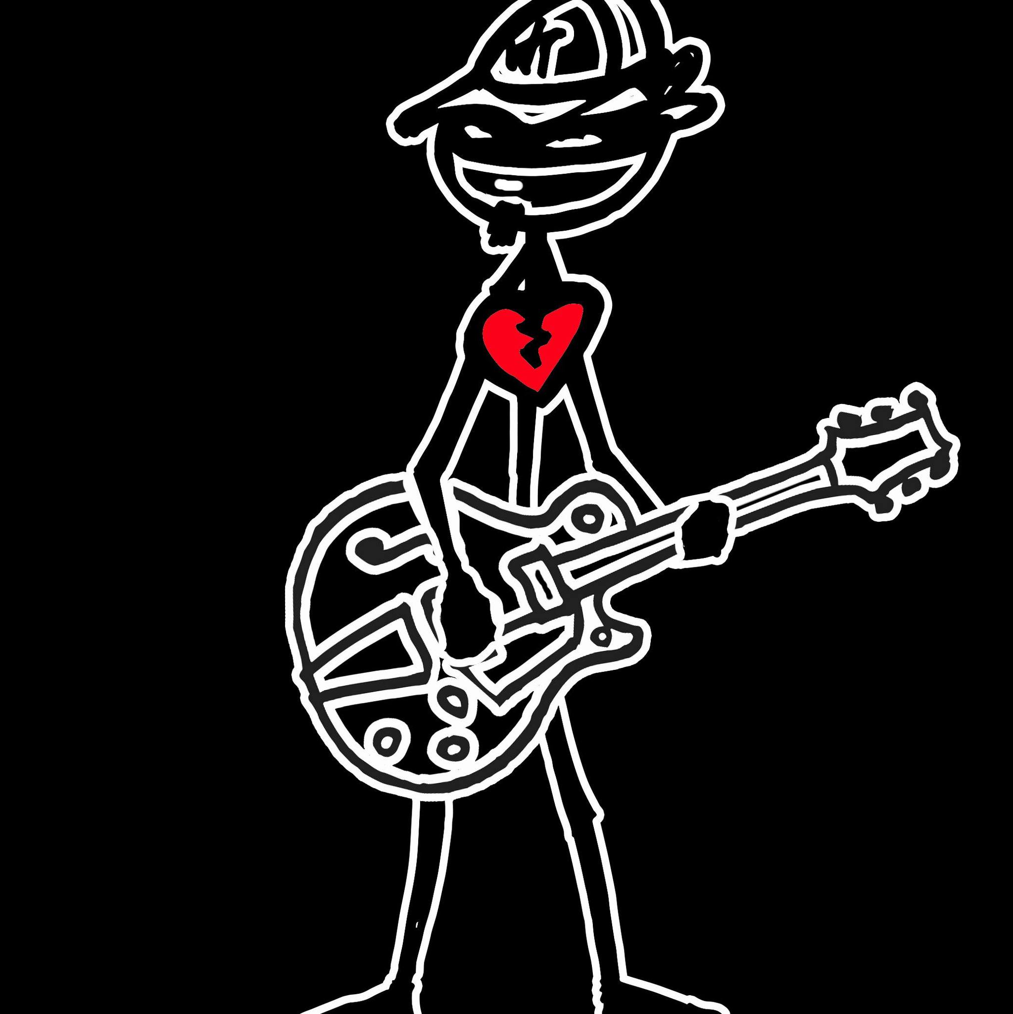a stick figure with a guitar holding a heart