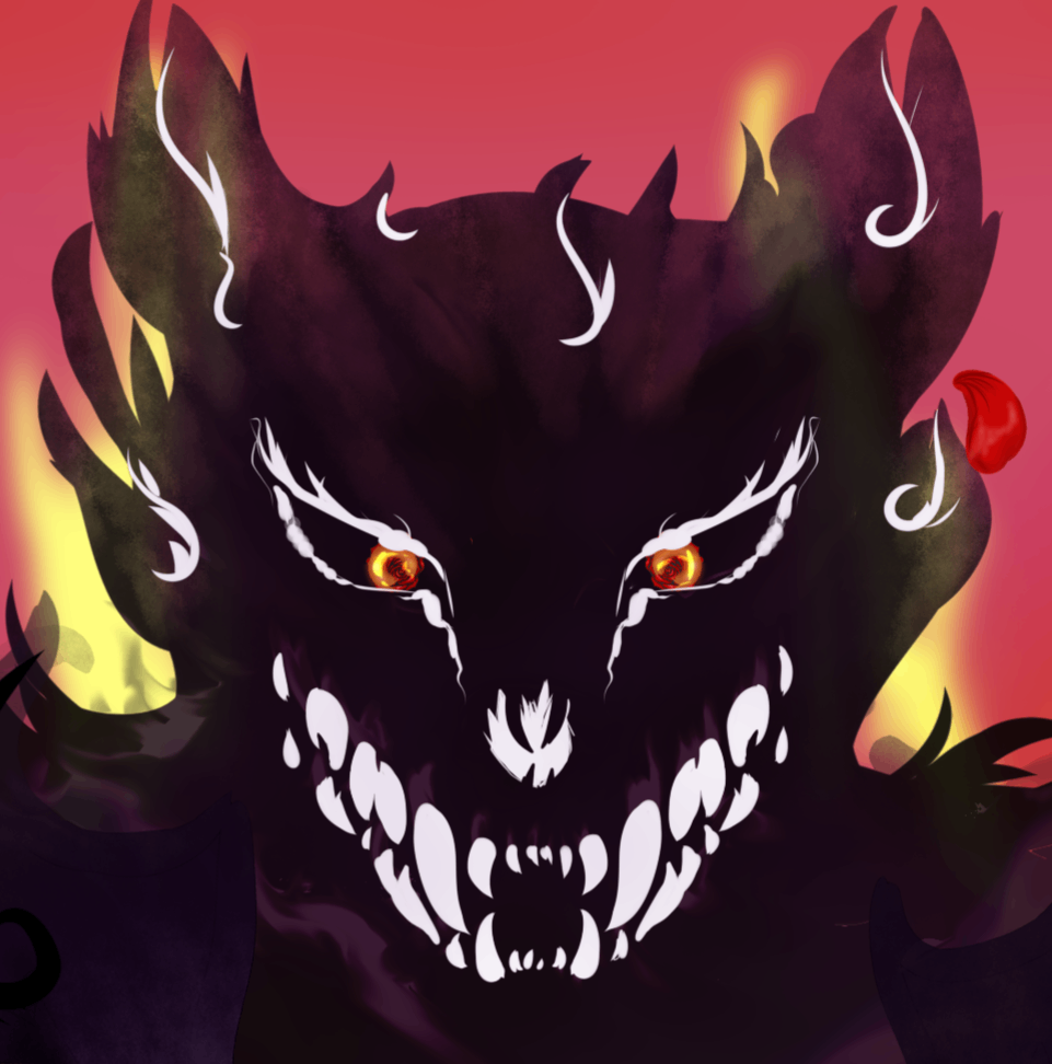 an image of a black demon with red eyes