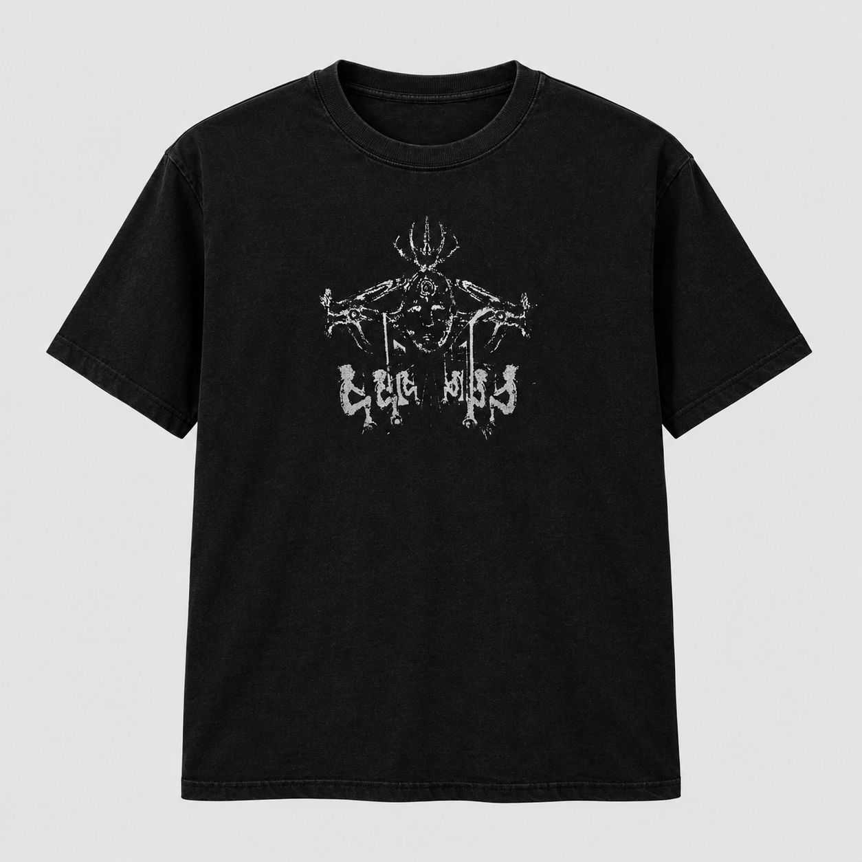 a black t - shirt with a skull and crossbones on it