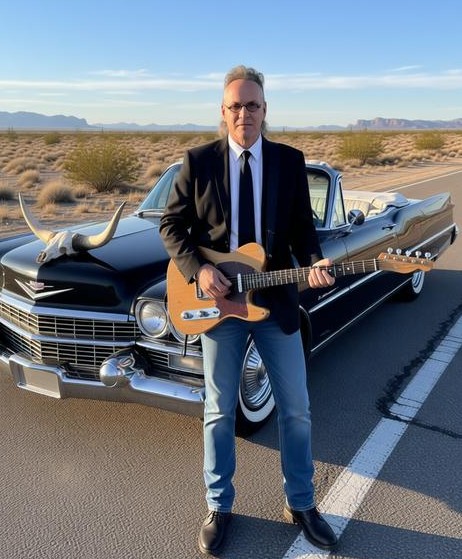 Michael Koyoti  - Ghost Girl Blues : a man in a suit standing next to an old cadillac