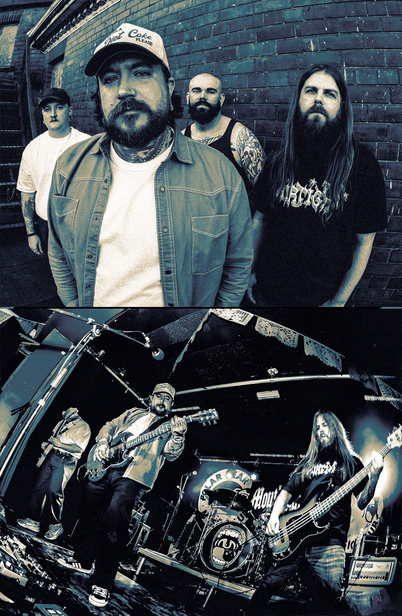 a picture of a man with a beard and a man with a guitar