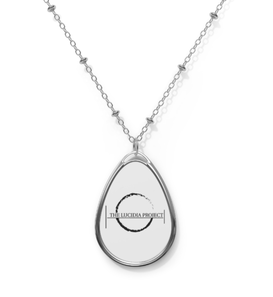 a tear shaped necklace with a silver chain