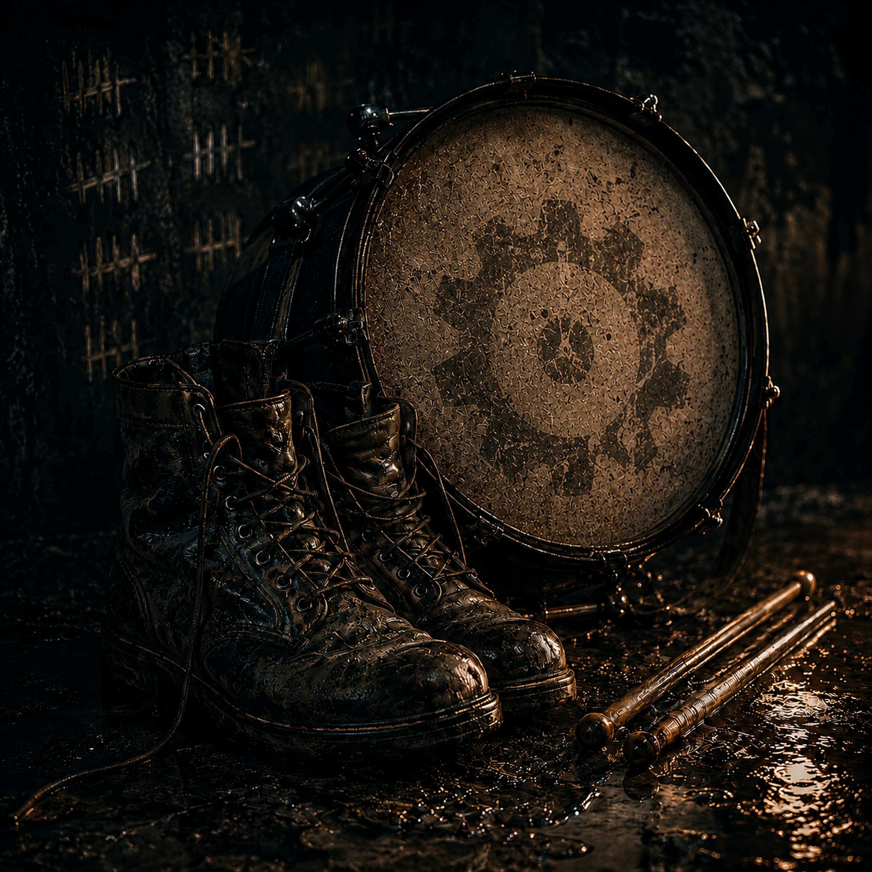 Rust Assembly - March from Dawn to Dusk: a pair of boots next to a drum