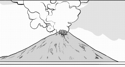 a cartoon of a volcano with smoke coming out of it