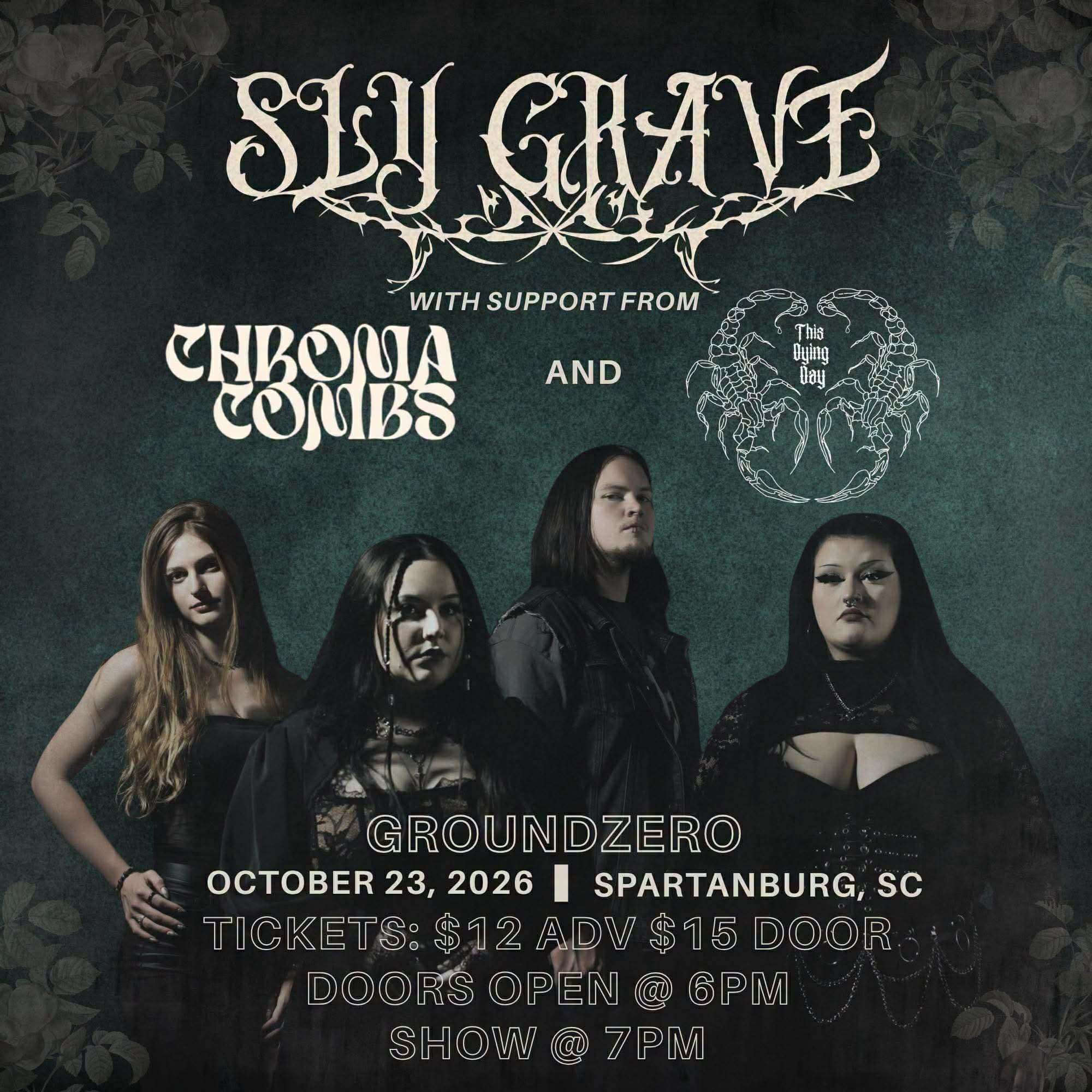 a poster for syy grave with a group of women dressed in black