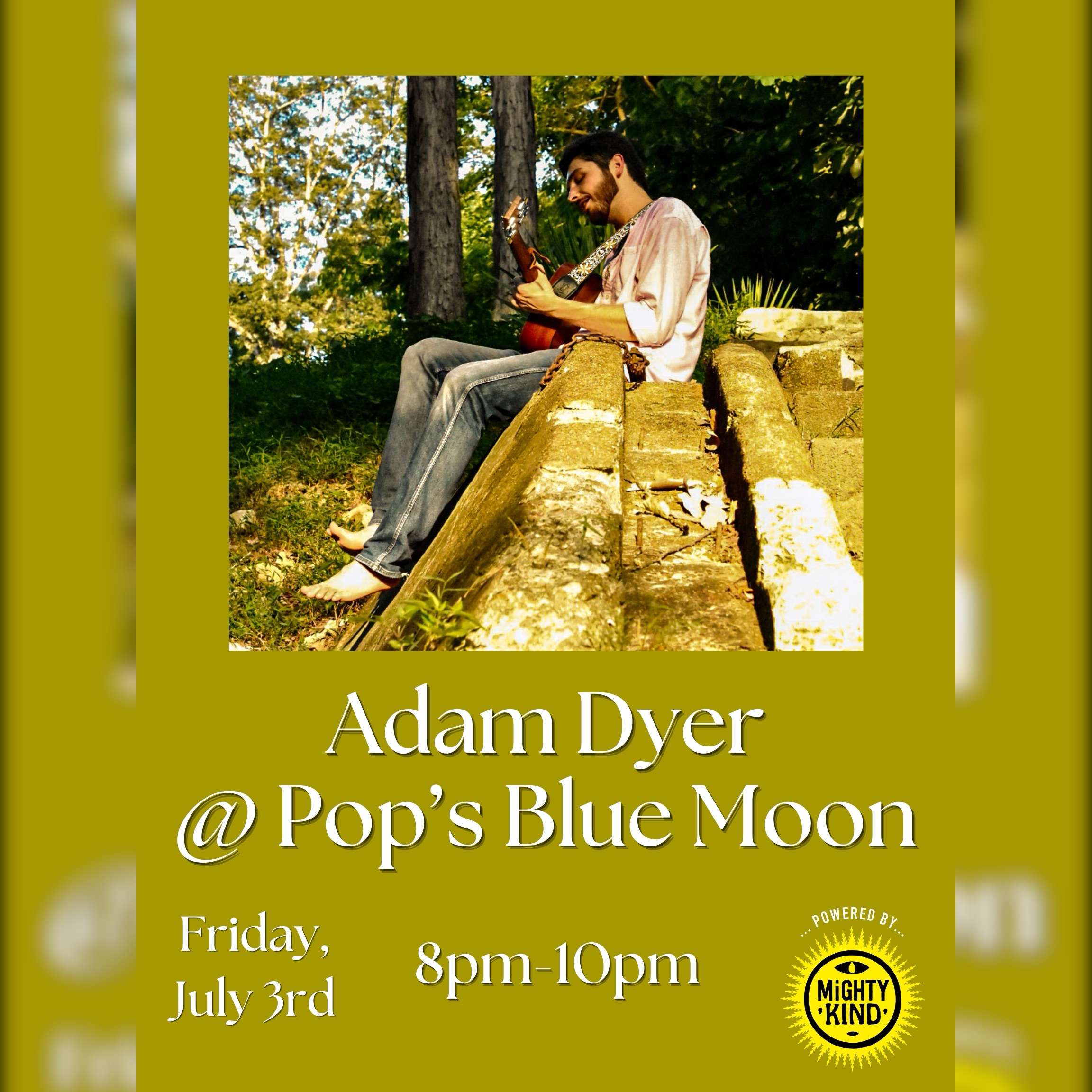 a poster for adam dyer and pops' blue moon