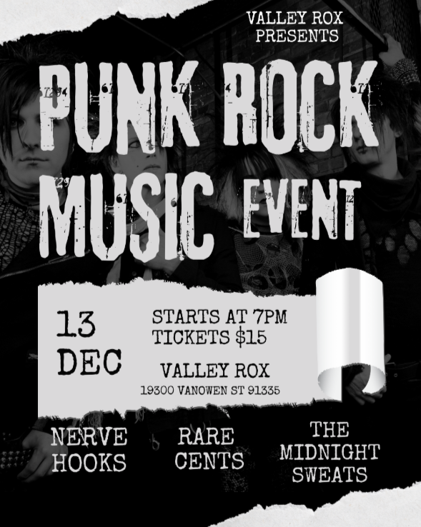 Nerve Hooks @ Valley Rox: punk rock music event flyer