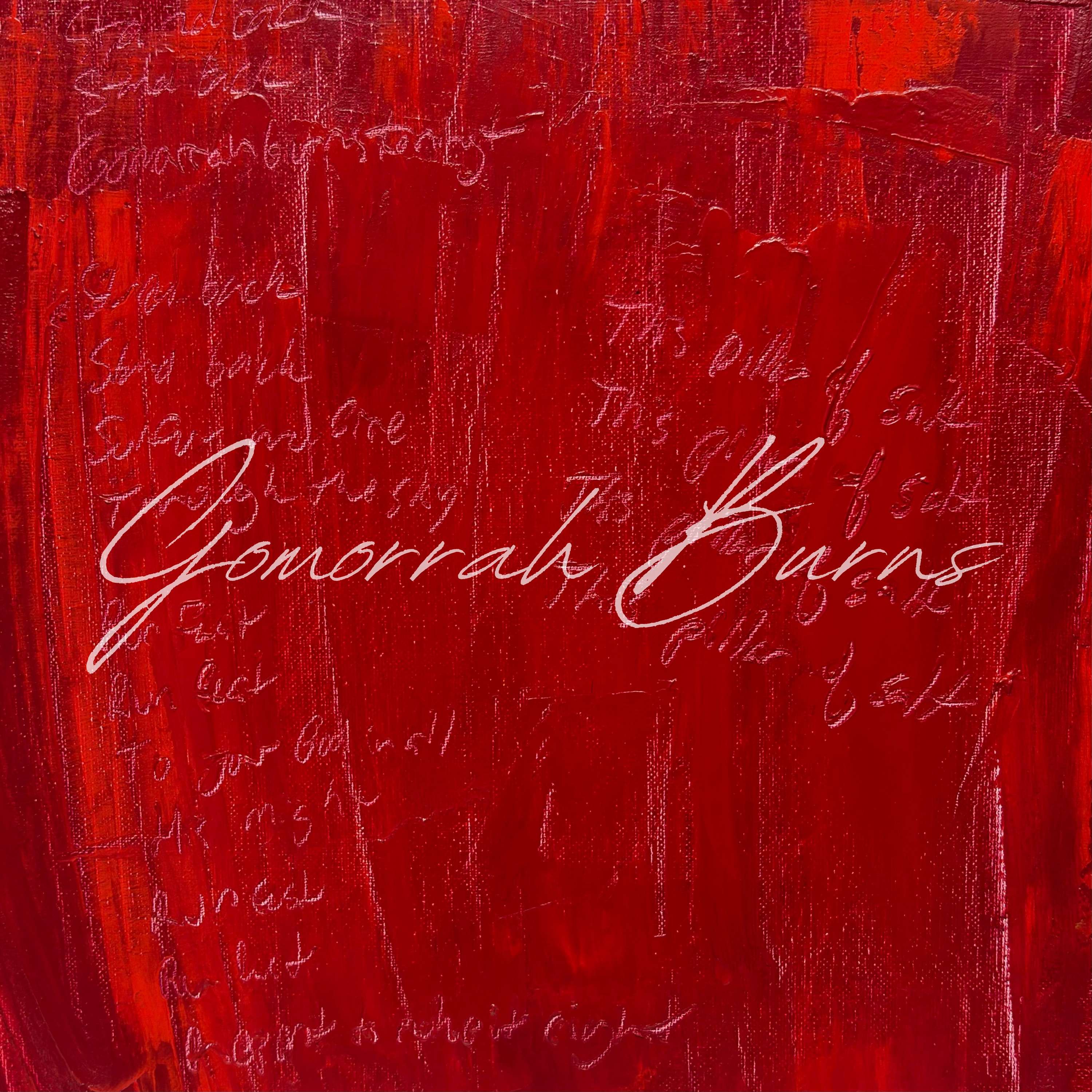 a red painting with words written on it
