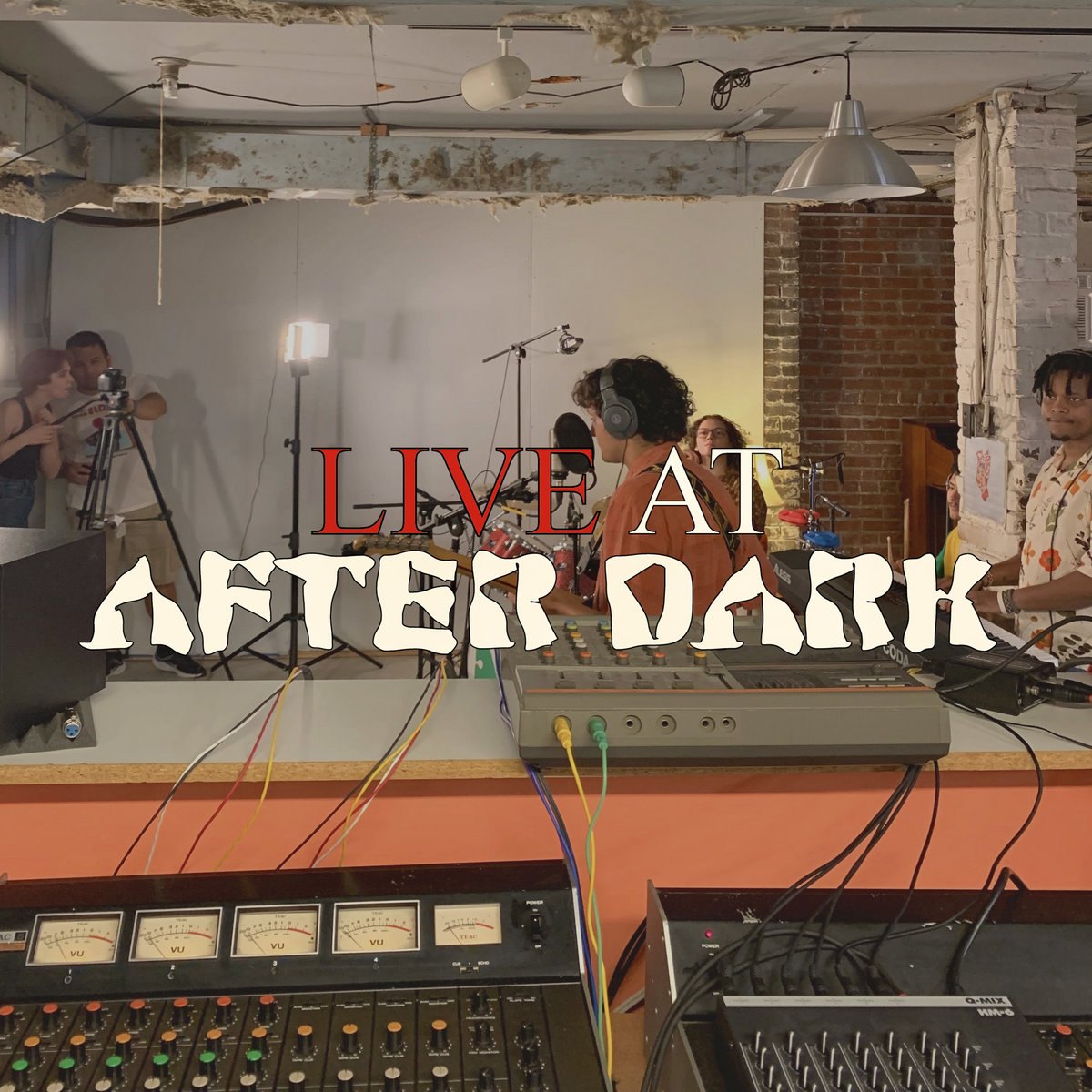 a group of people in a recording studio with the words live at after dark