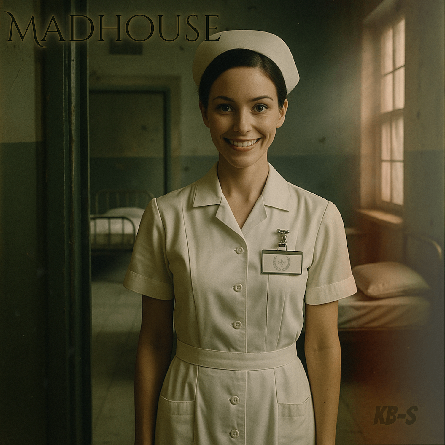 a nurse in a white uniform standing in a room