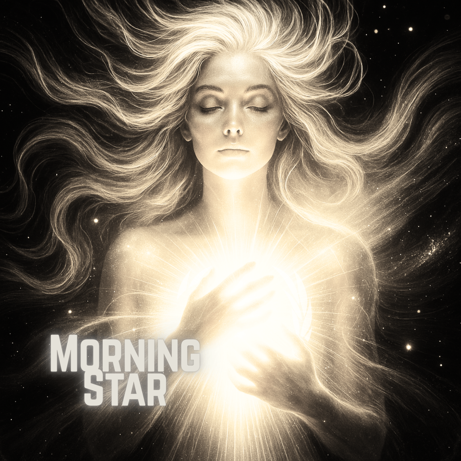 a woman holding a glowing ball of light with the words morning star