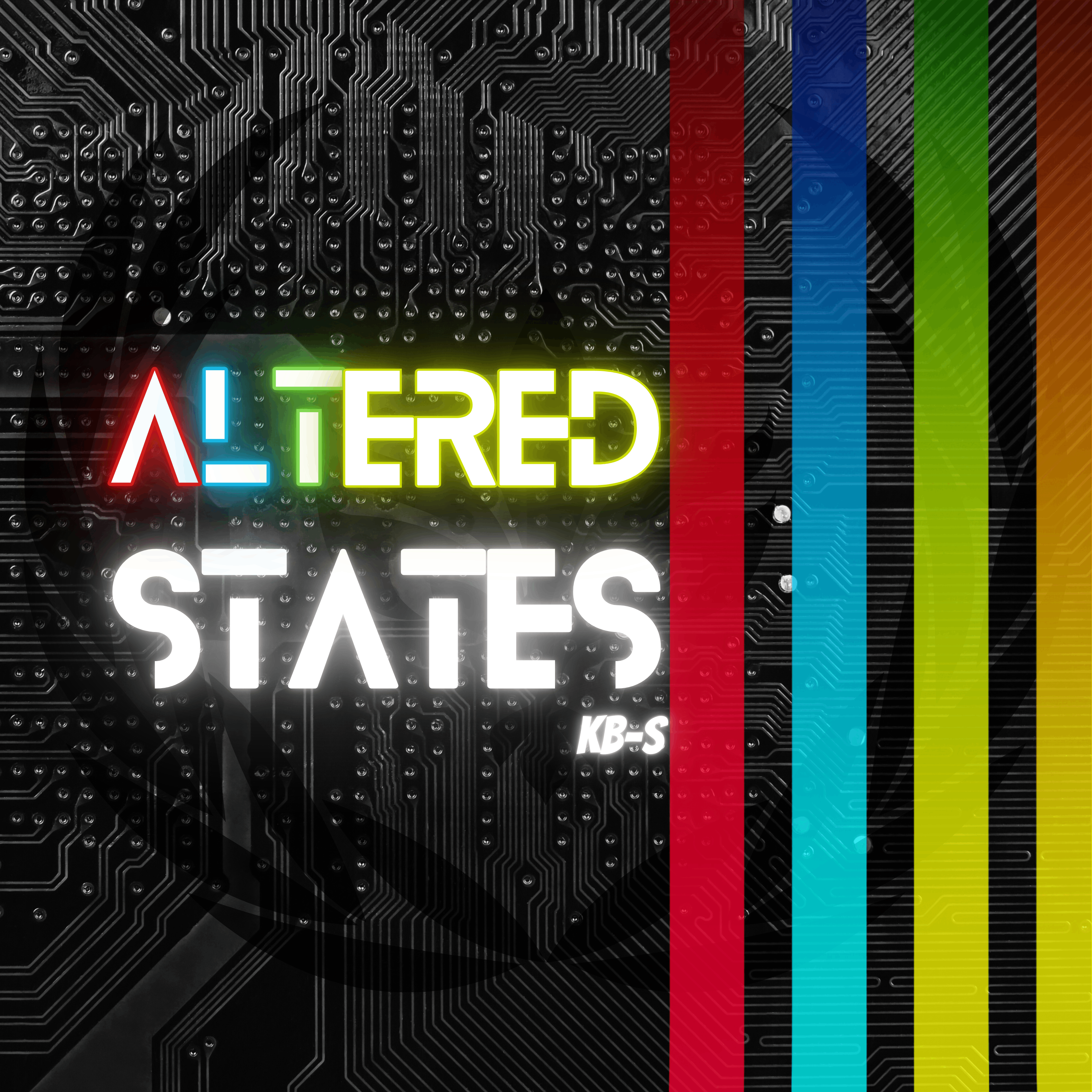 a colorful background with the words altered states