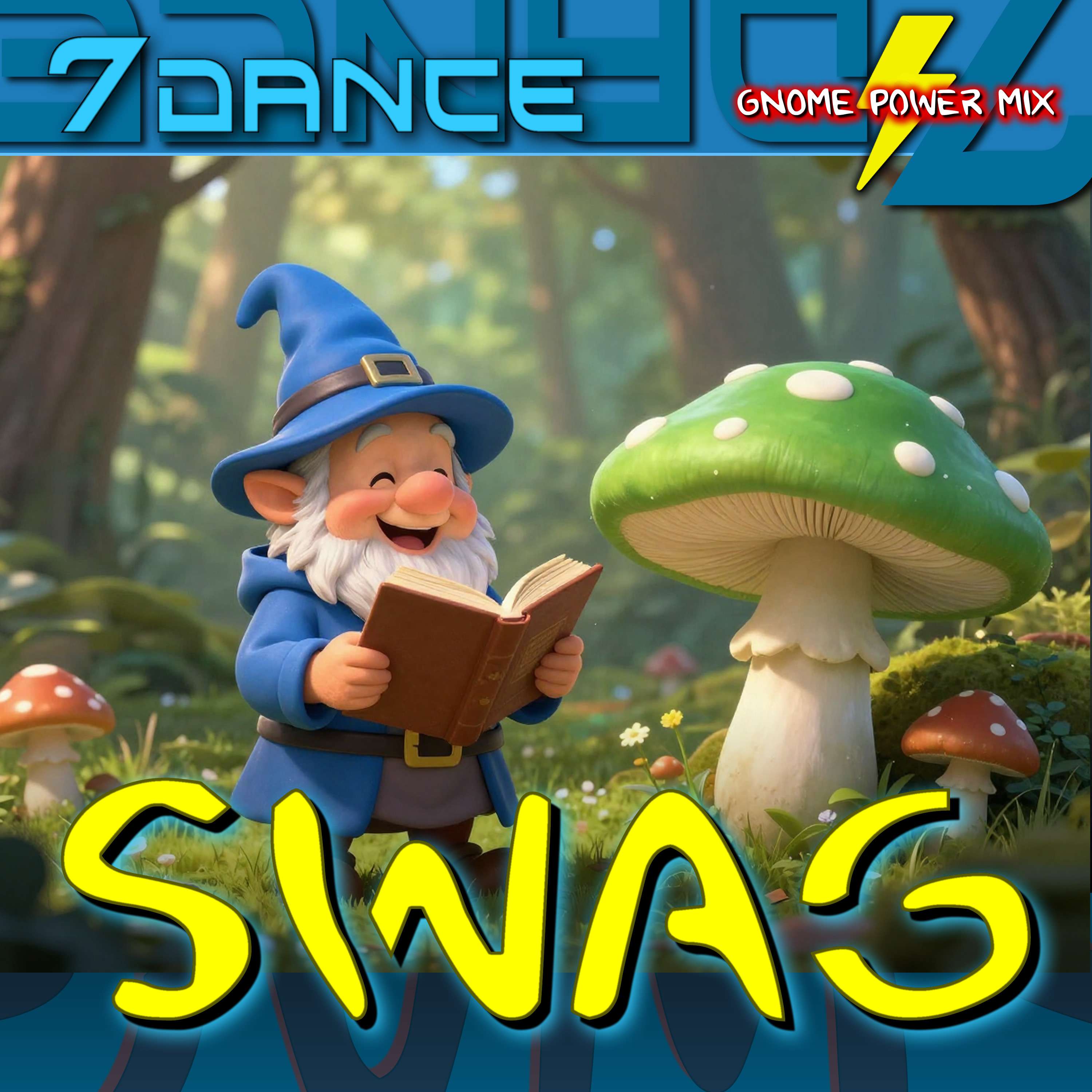 the cover of the swag mix with a gnome reading a book