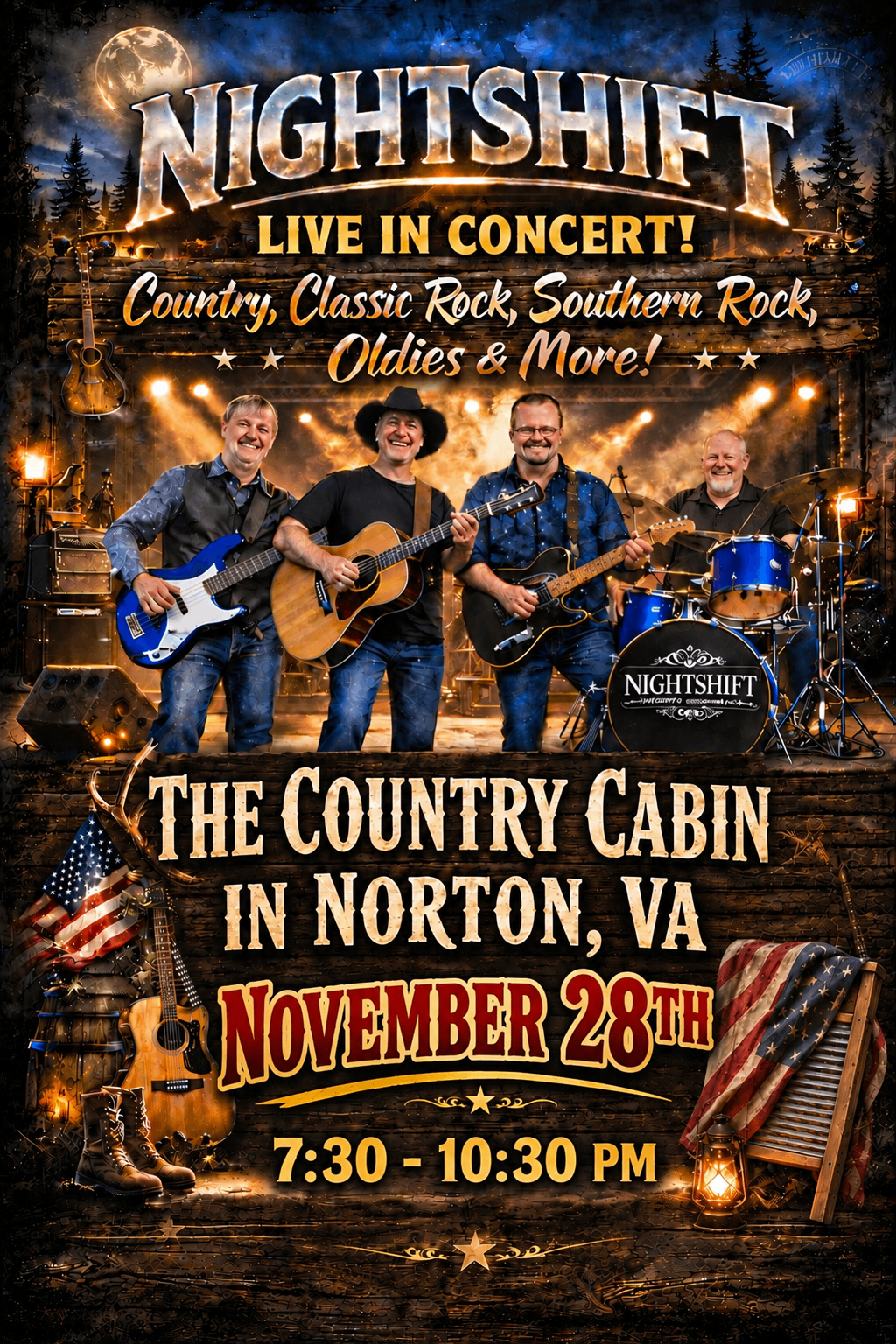 a poster for the country cabin in norfolk, va