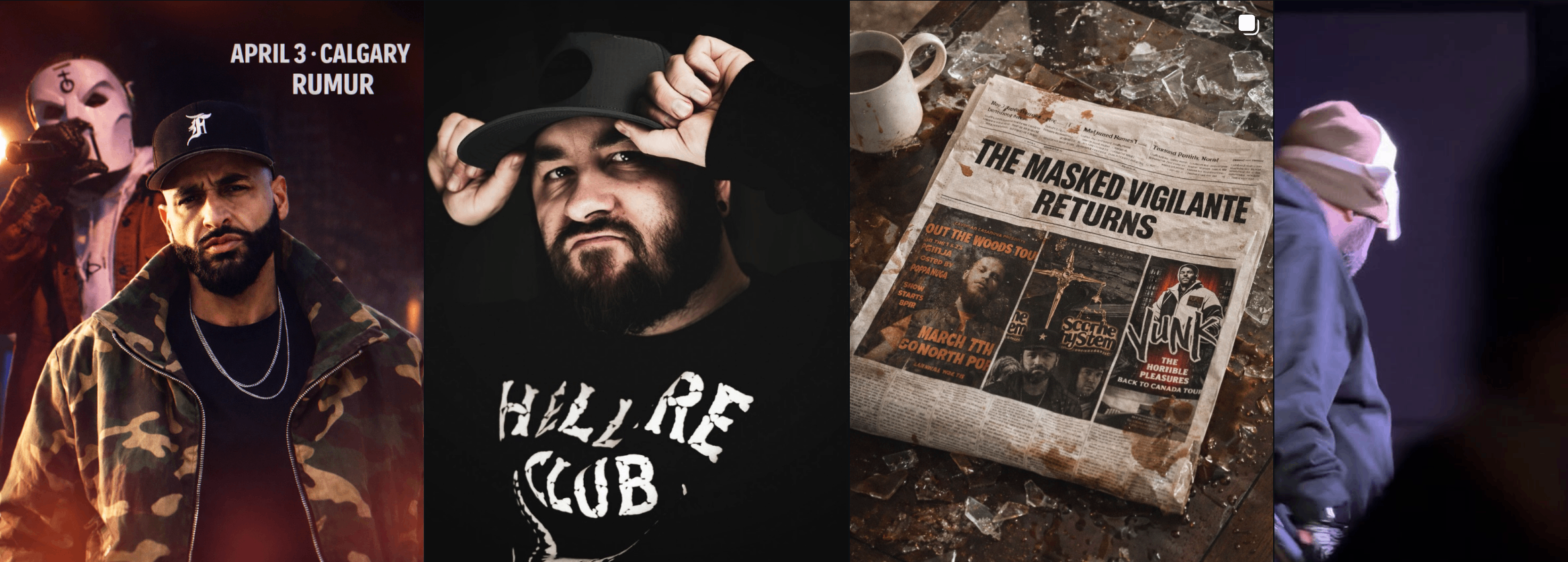 a collage of pictures of a man with a beard and a newspaper
