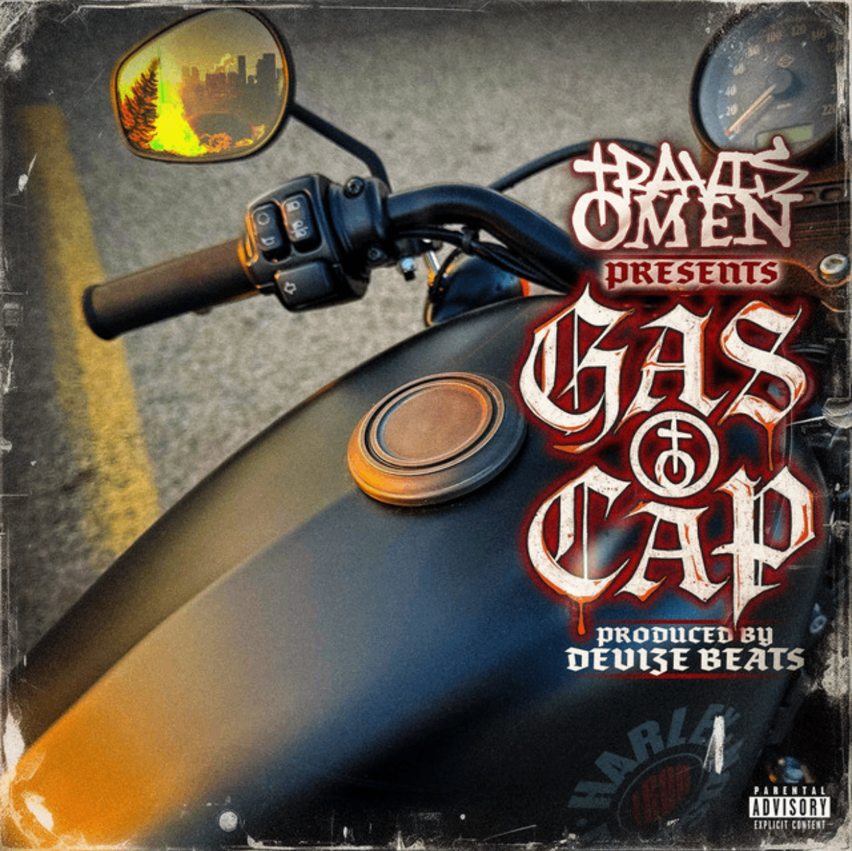 a motorcycle with the words gas cap on it