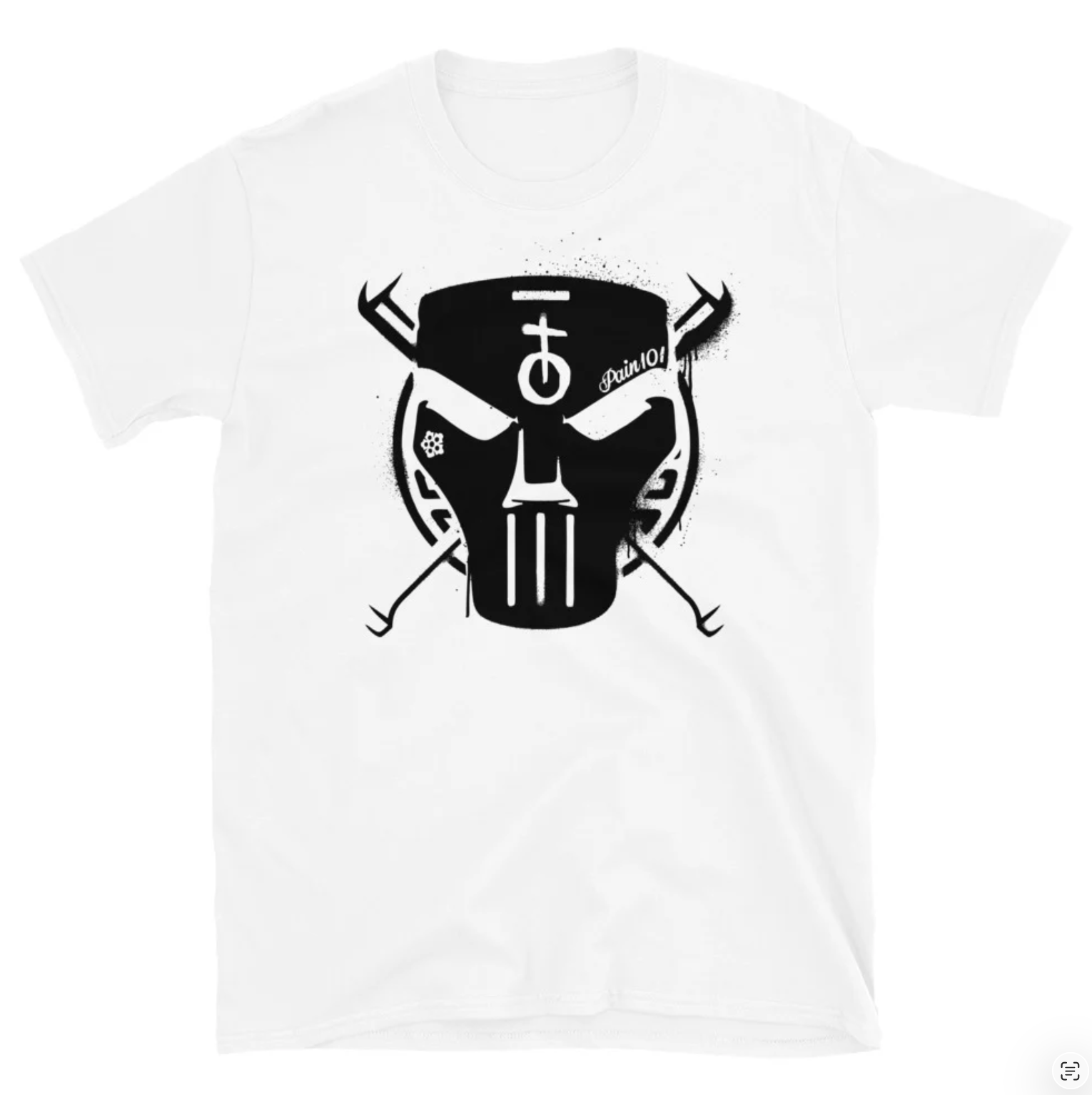 a white t - shirt with a skull and crossbones on it