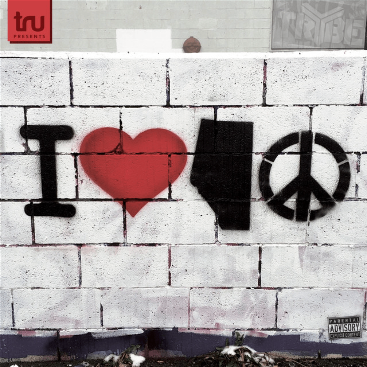 Travis Omen - I Love Alberta Peace: a wall with a heart and a peace sign painted on it