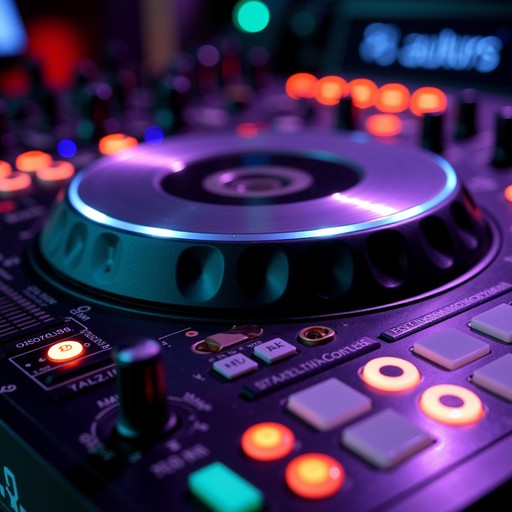 a close up of a dj mixer with colorful lights