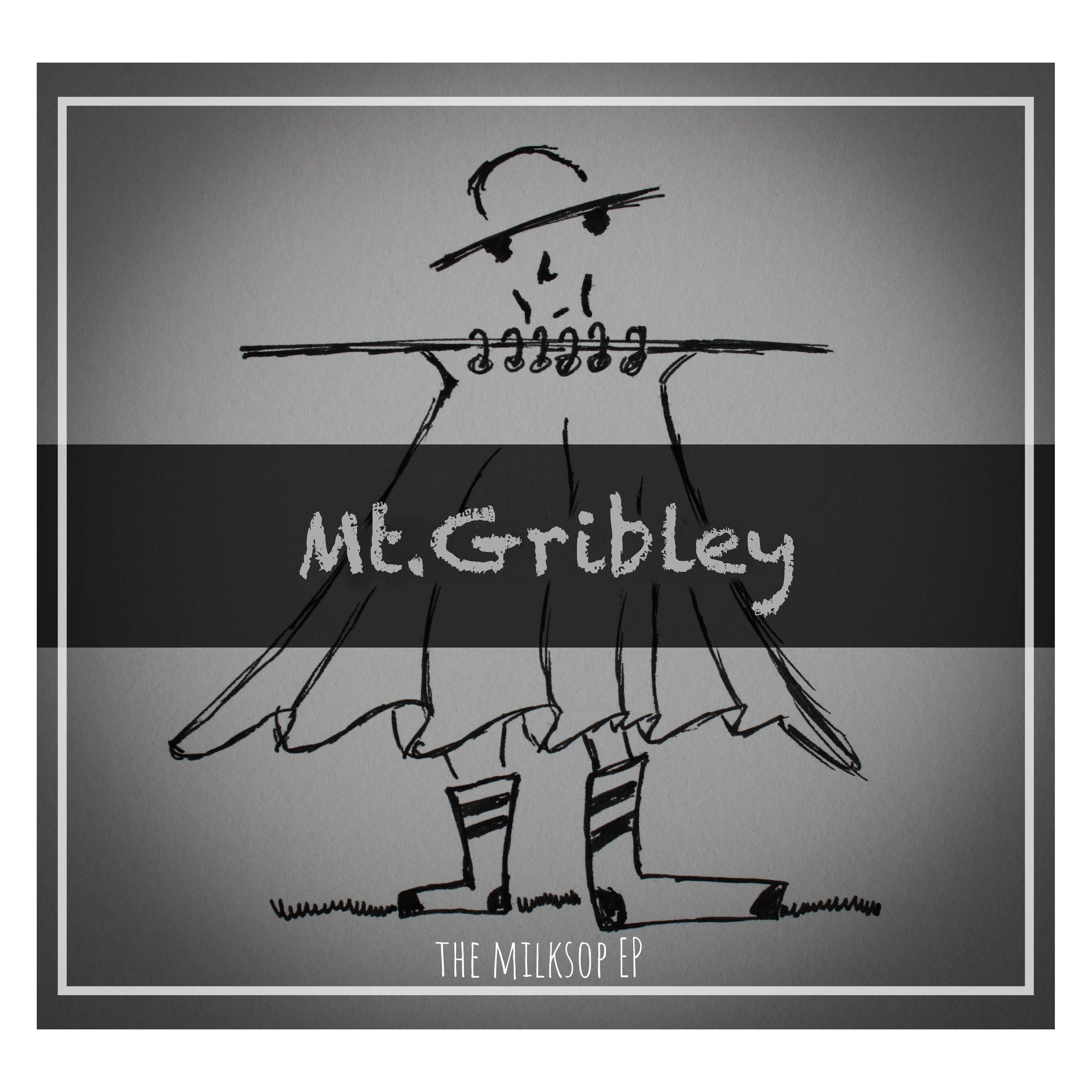  - The Milksop EP: a black and white drawing of a man holding a hat