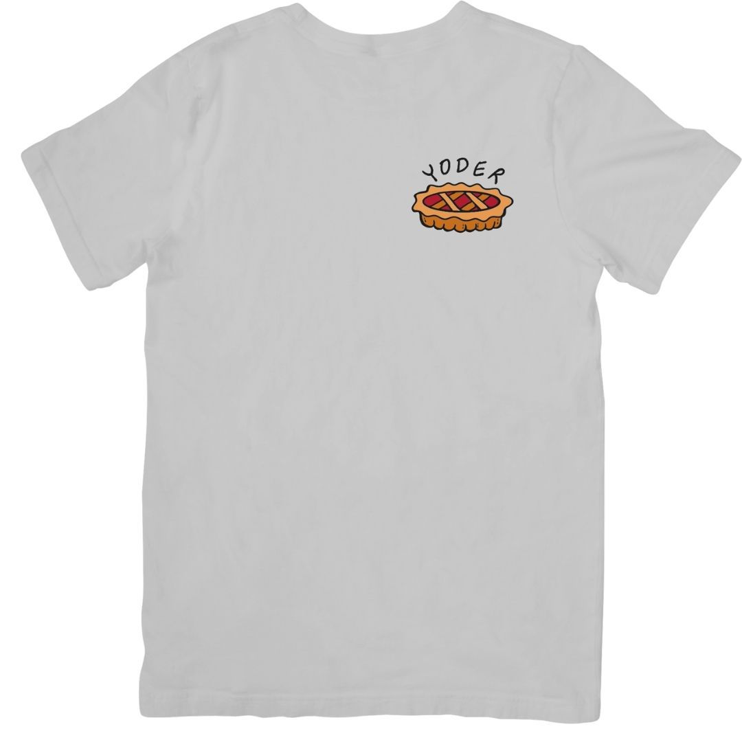 a white t - shirt with a pizza on it