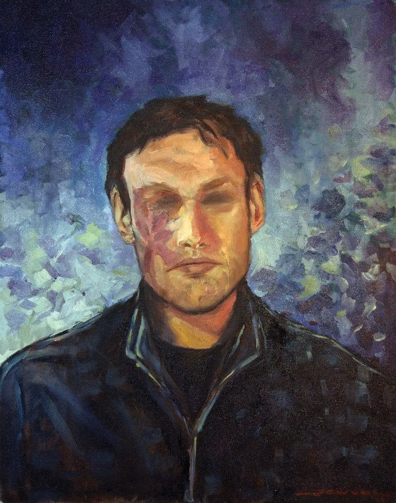 a painting of a man with blue eyes