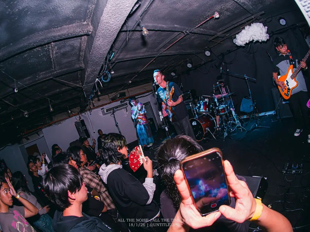 a crowd of people watching a band perform at a concert