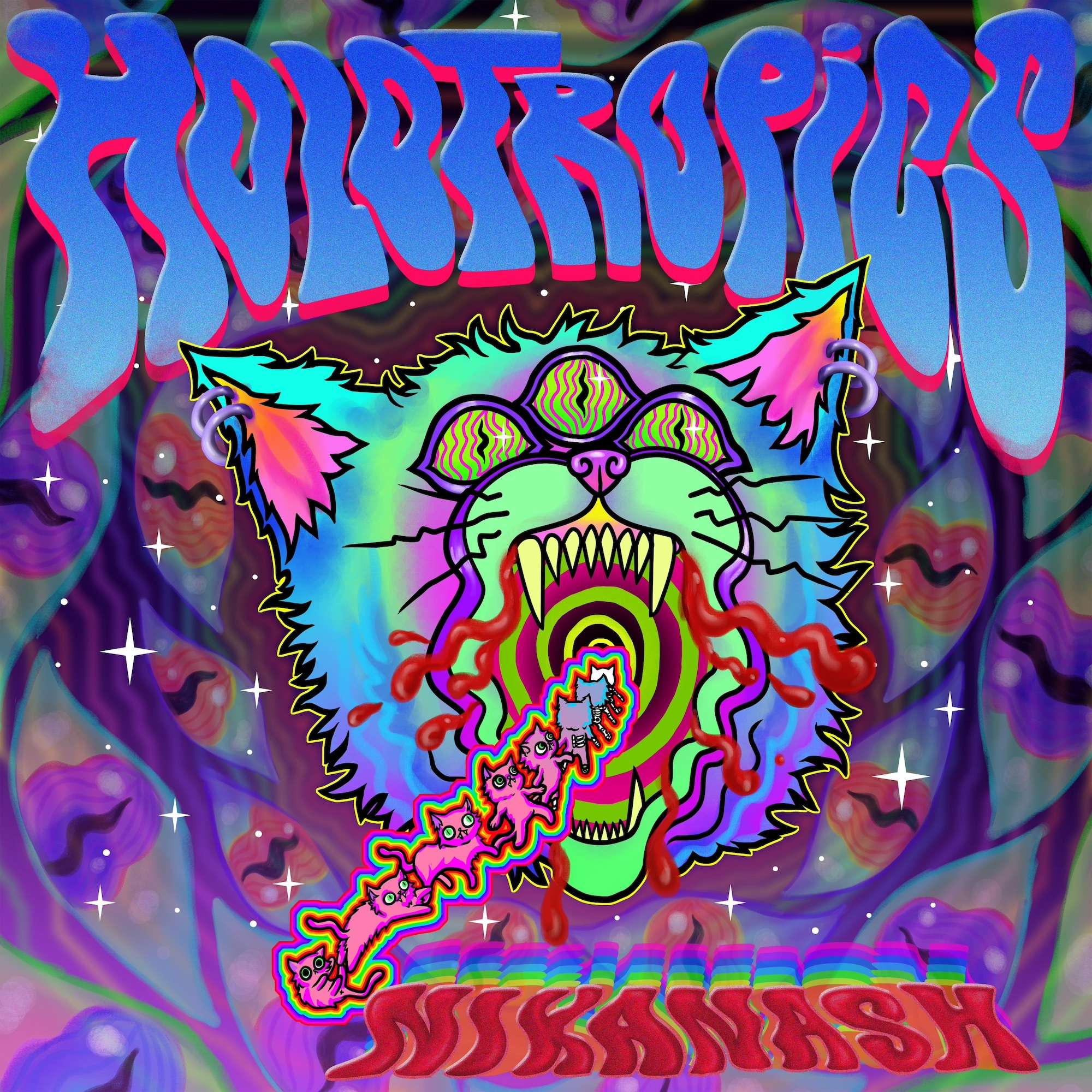 the cover of a psychedelic album with a cat's mouth