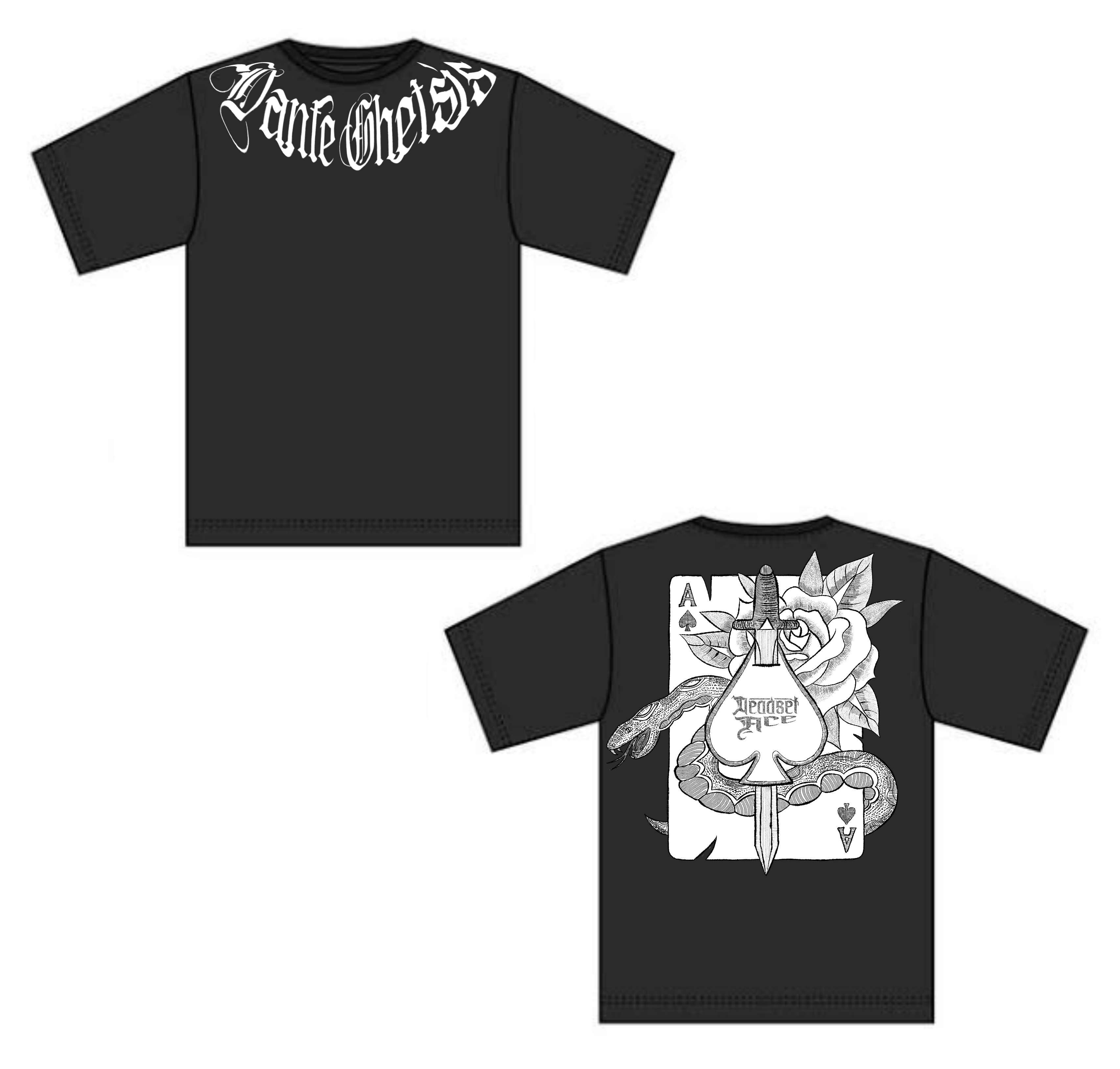 a black t - shirt with an image of a man and a woman