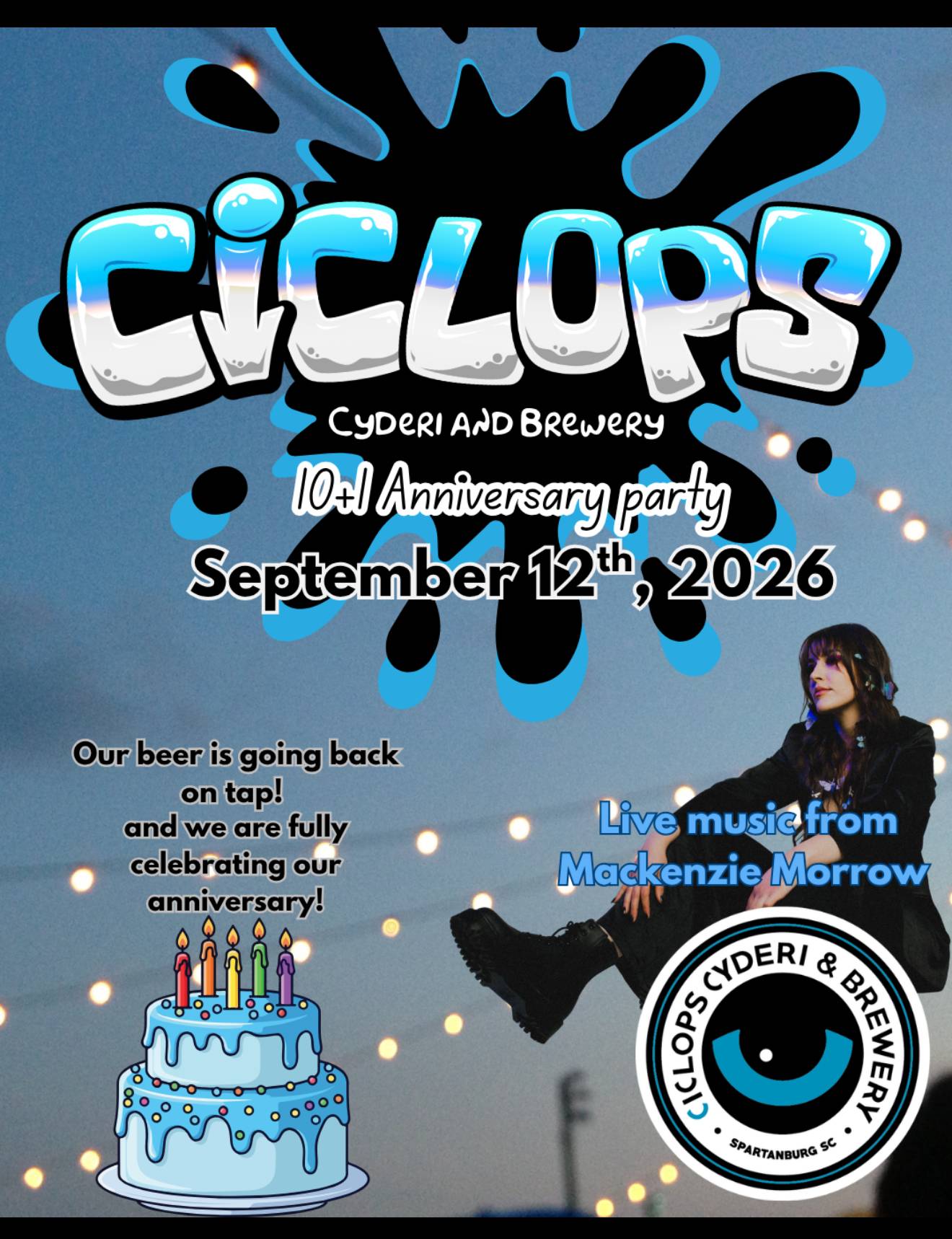 a flyer for a birthday party with a birthday cake