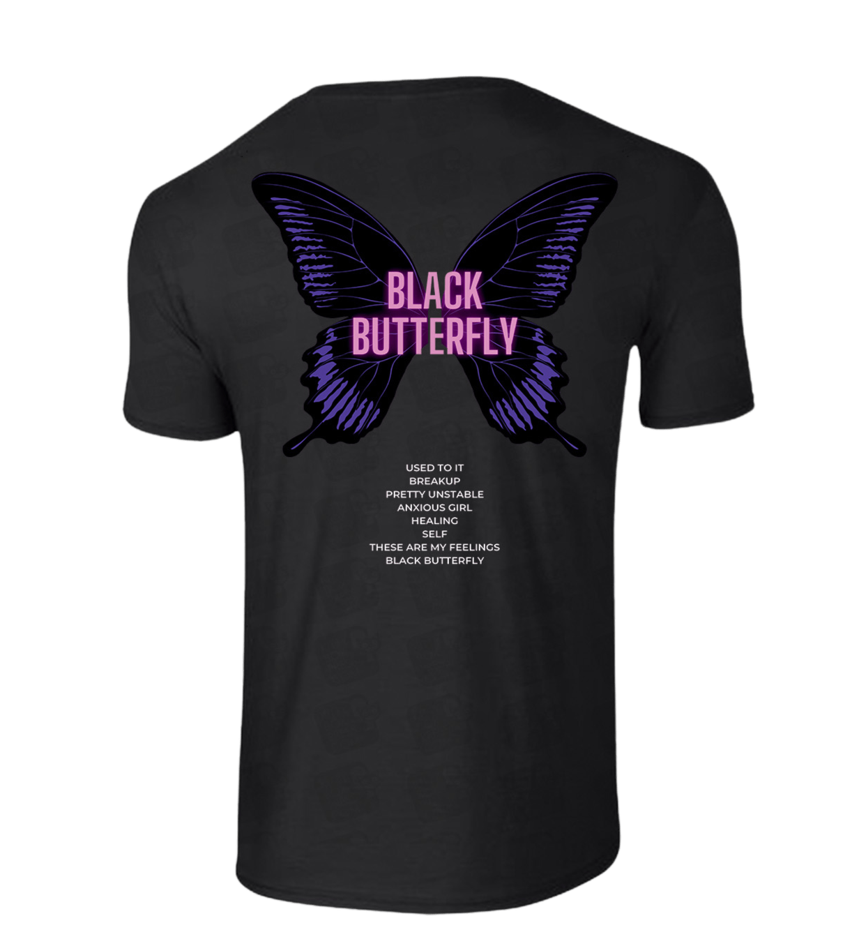 a black t - shirt with the words black butterfly on it
