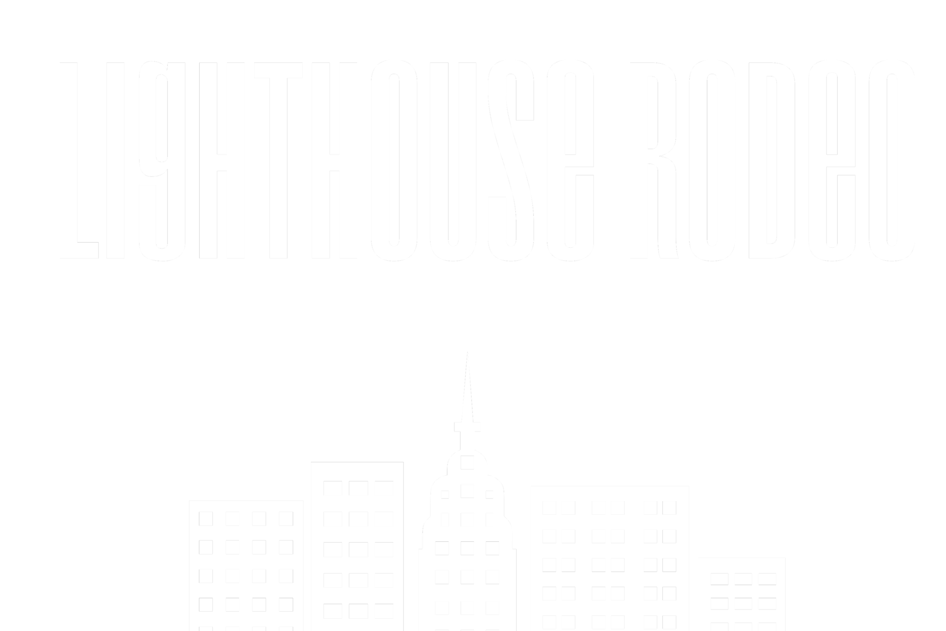 the lighthouse rodeo logo on a black background