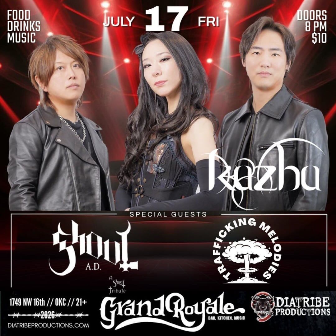 a poster for a concert featuring a group of men in leather jackets