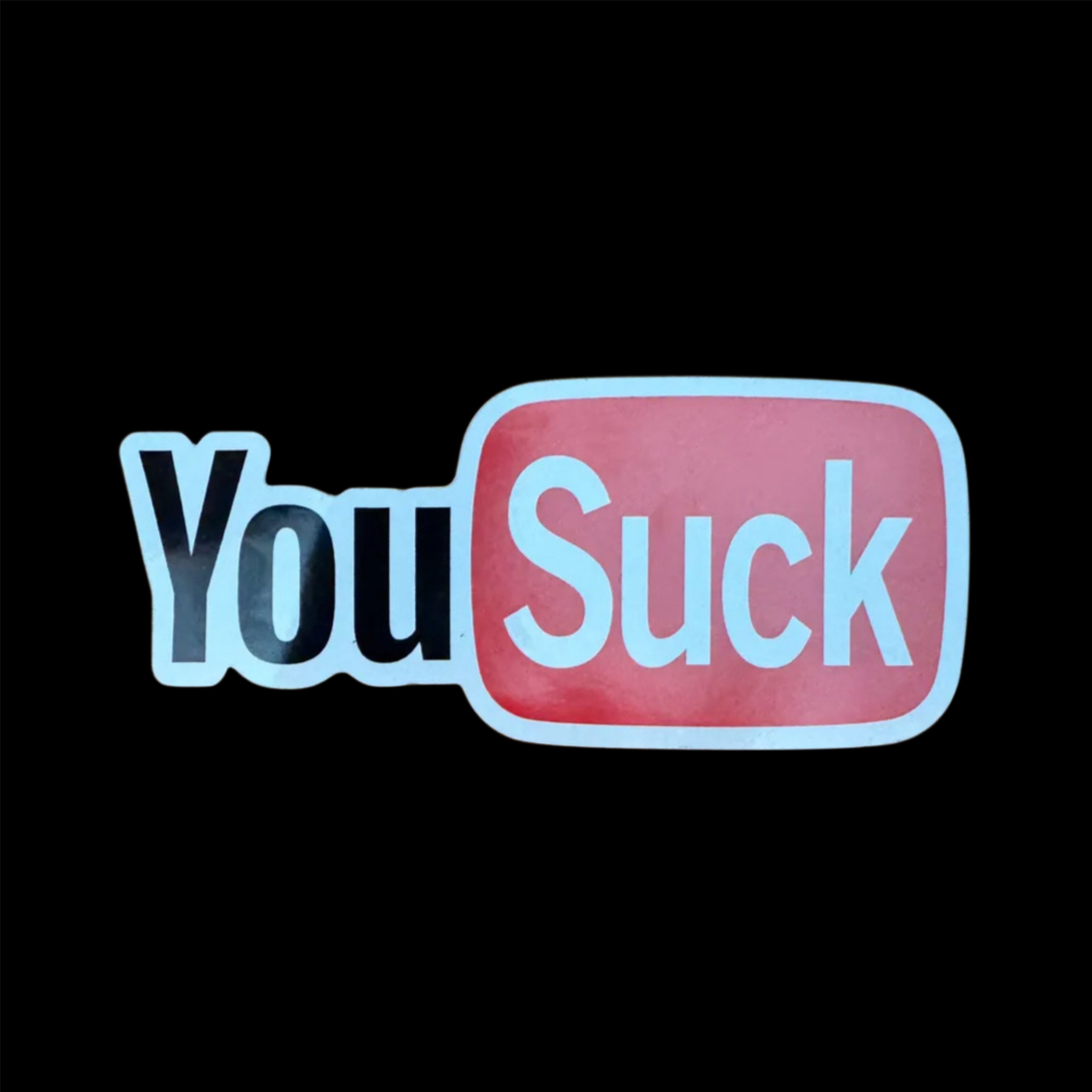 a youtube logo with the word suck on it